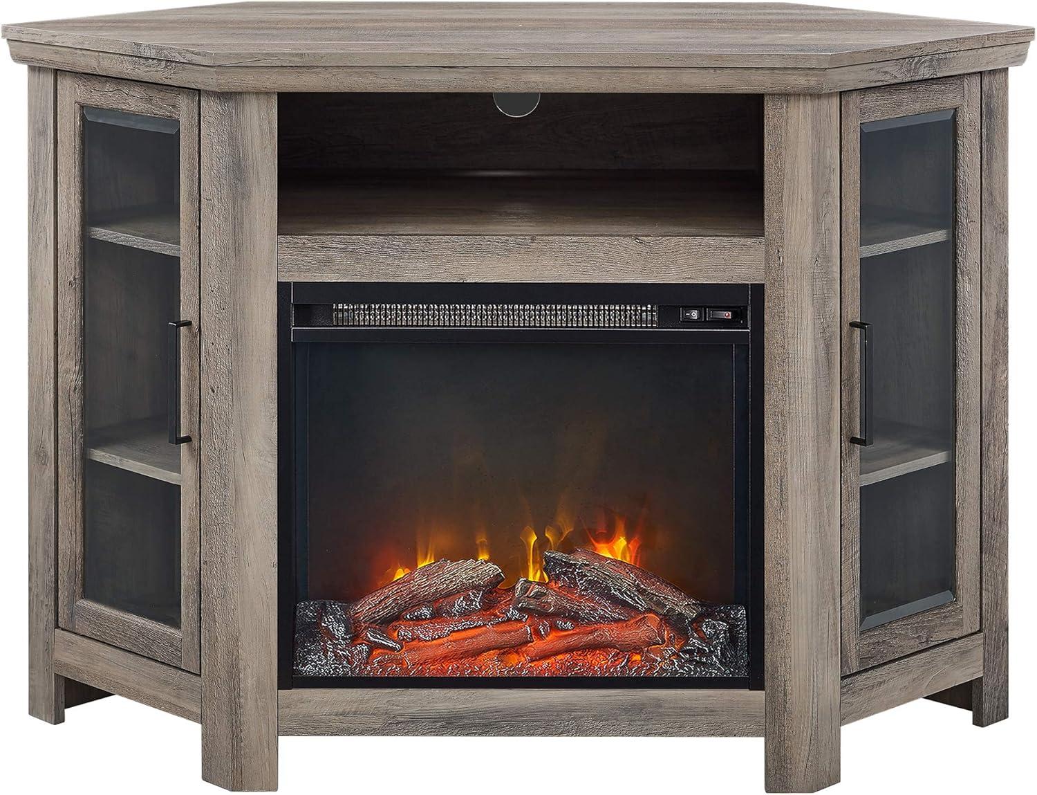 imageWalker Edison Alcott Classic Glass Door Fireplace Corner TV Stand for TVs up to 55 Inches 48 Inch Traditional BrownGrey Wash