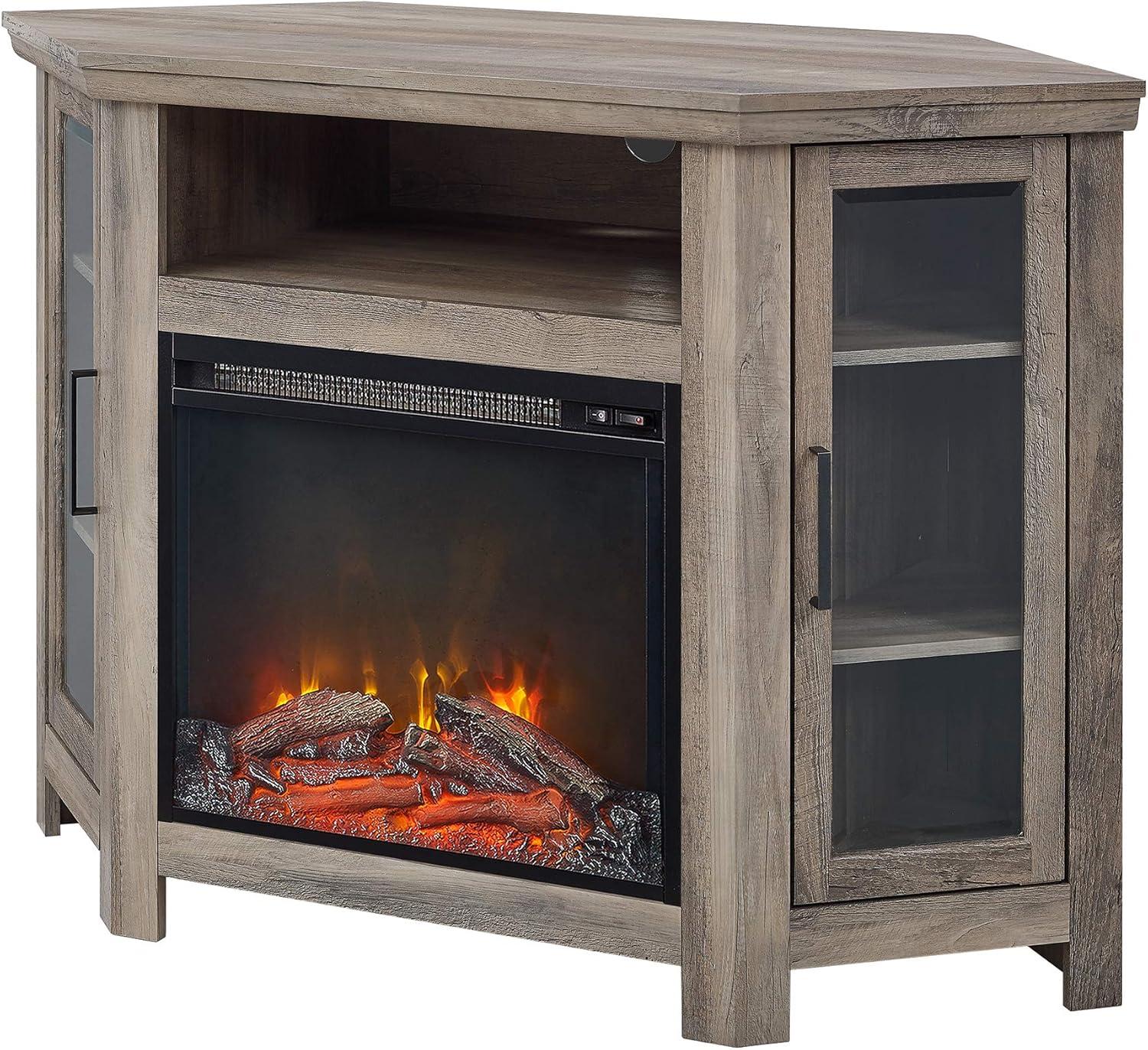 imageWalker Edison Alcott Classic Glass Door Fireplace Corner TV Stand for TVs up to 55 Inches 48 Inch Traditional BrownGrey Wash