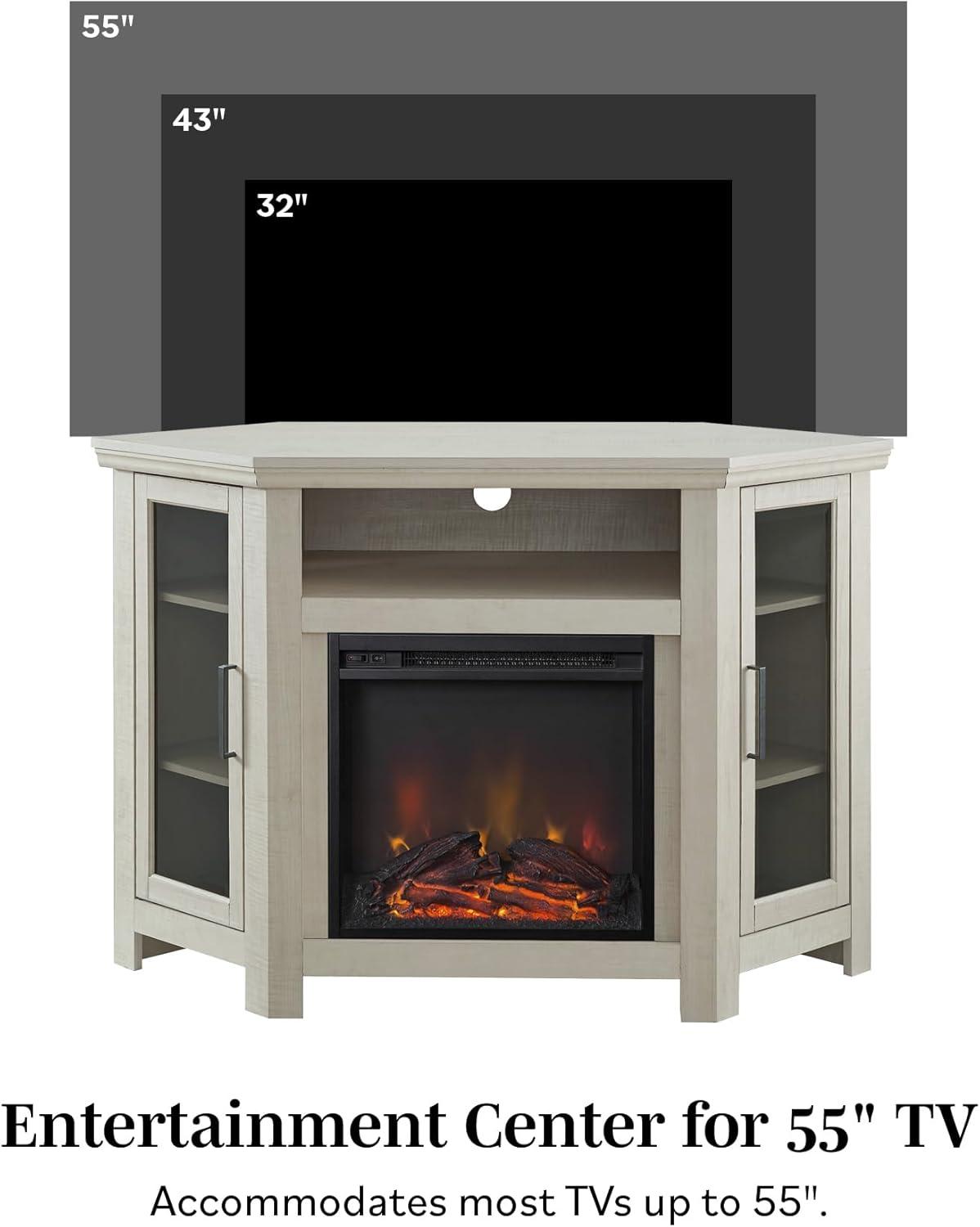 imageWalker Edison Alcott Classic Glass Door Fireplace Corner TV Stand for TVs up to 55 Inches 48 Inch Traditional BrownGrey Wash