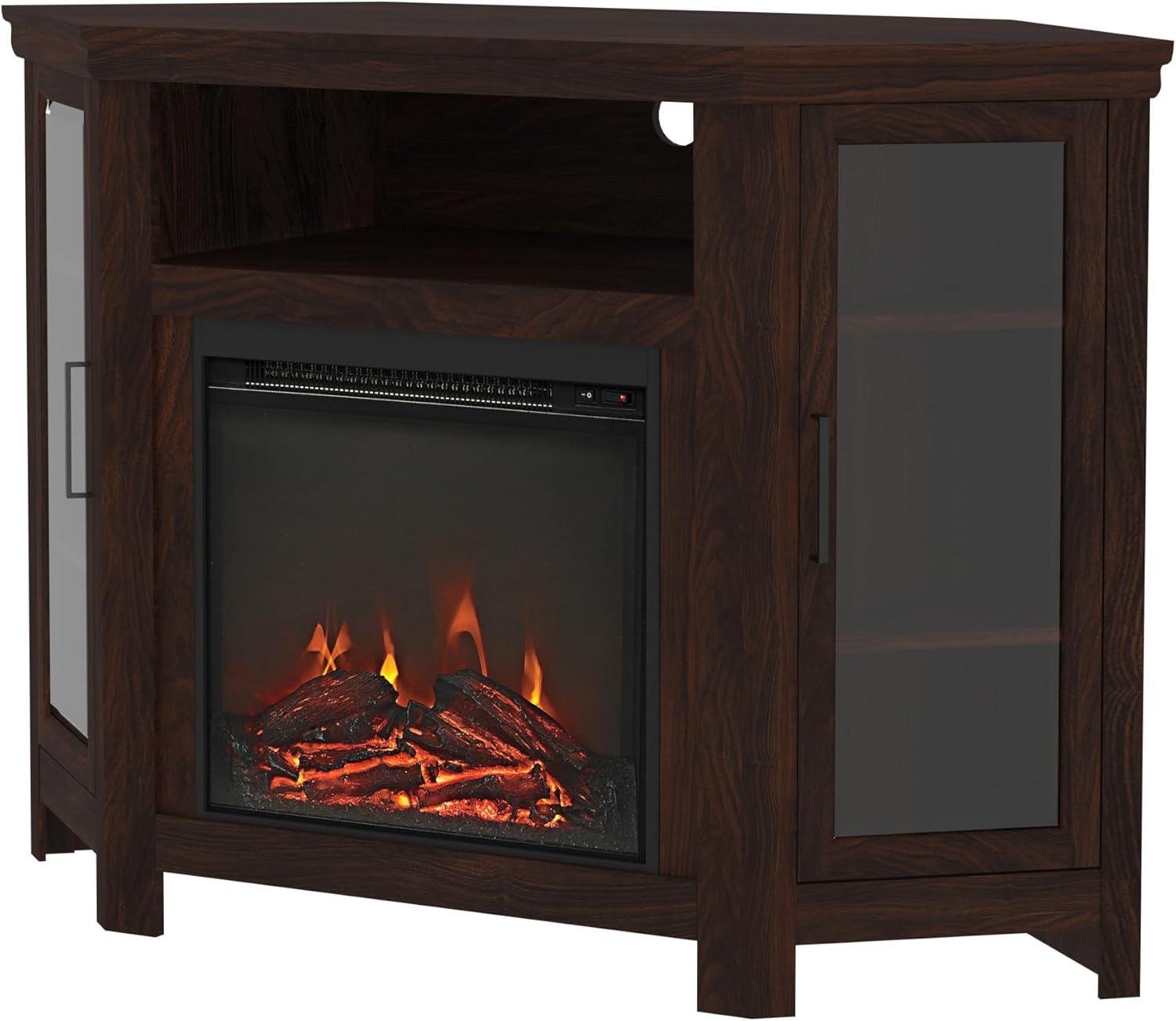 imageWalker Edison Alcott Classic Glass Door Fireplace Corner TV Stand for TVs up to 55 Inches 48 Inch Traditional BrownTraditional Brown