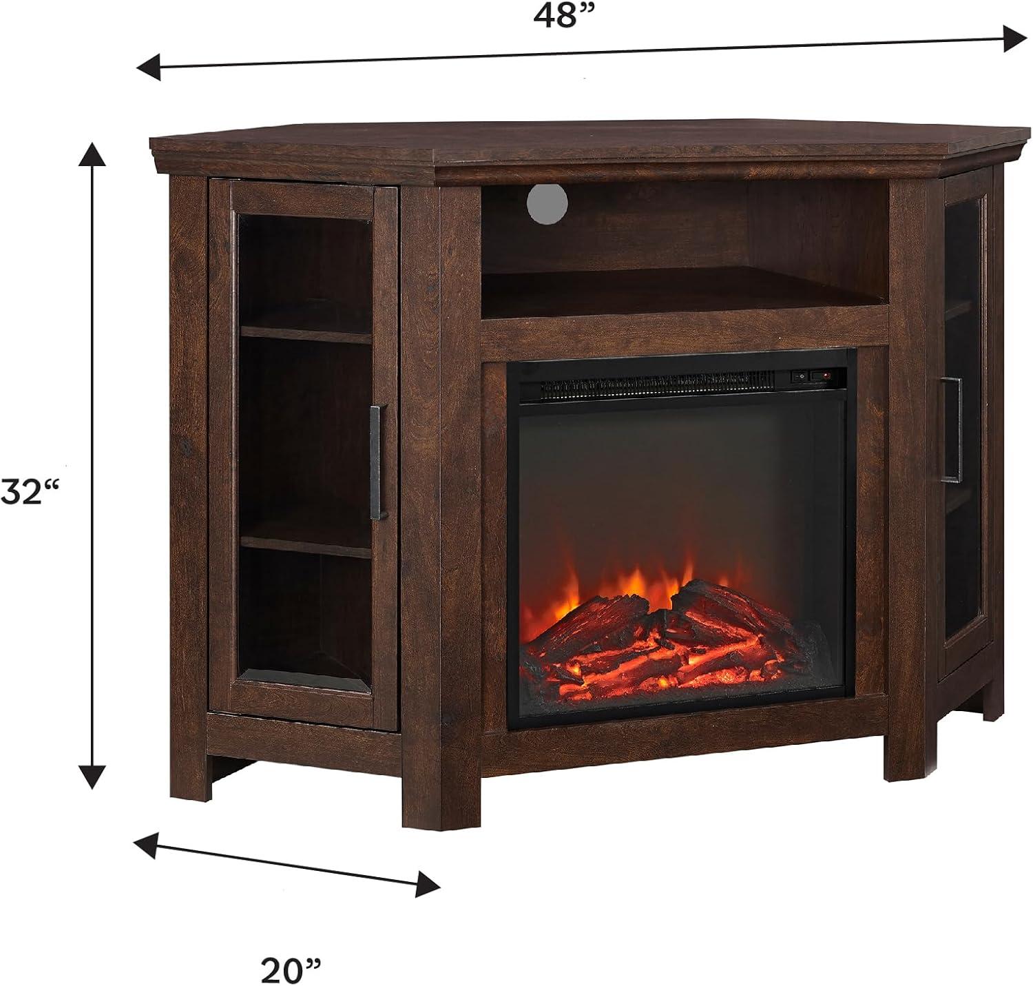 imageWalker Edison Alcott Classic Glass Door Fireplace Corner TV Stand for TVs up to 55 Inches 48 Inch Traditional BrownTraditional Brown