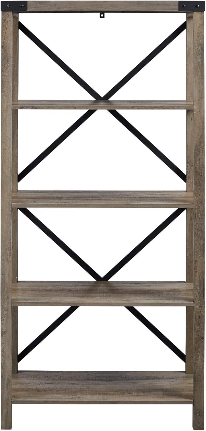 imageWalker Edison Andersen Urban Industrial Metal X Back 4 tier Bookshelf 64 Inch Grey WashGrey Wash