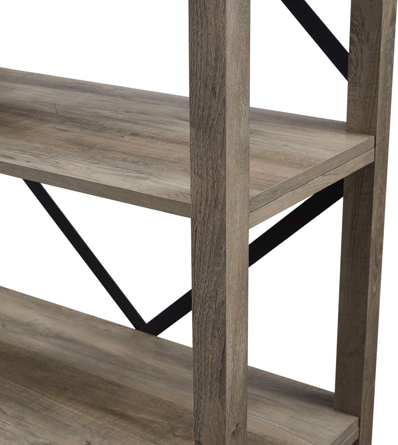 imageWalker Edison Andersen Urban Industrial Metal X Back 4 tier Bookshelf 64 Inch Grey WashGrey Wash