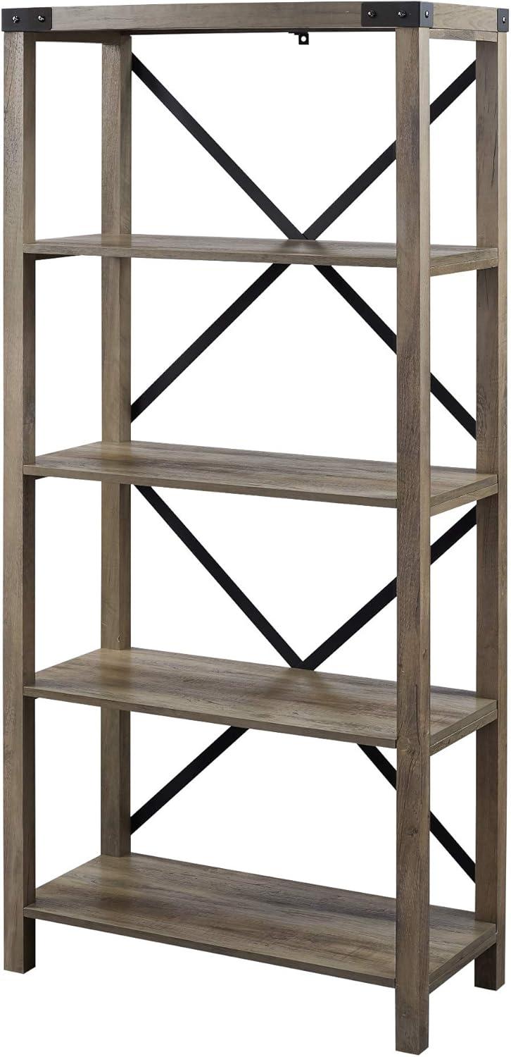 imageWalker Edison Andersen Urban Industrial Metal X Back 4 tier Bookshelf 64 Inch Grey WashGrey Wash