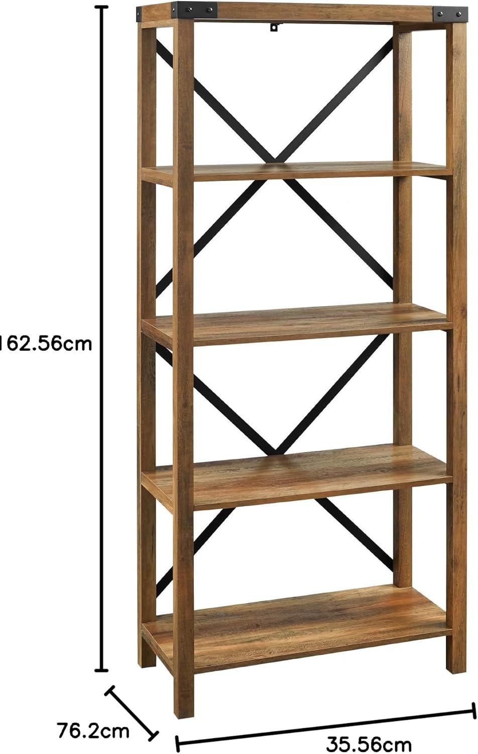 imageWalker Edison Andersen Urban Industrial Metal X Back 4 tier Bookshelf 64 Inch Grey WashRustic Oak