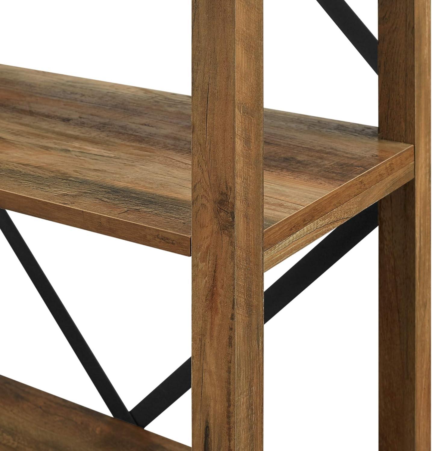 imageWalker Edison Andersen Urban Industrial Metal X Back 4 tier Bookshelf 64 Inch Grey WashRustic Oak