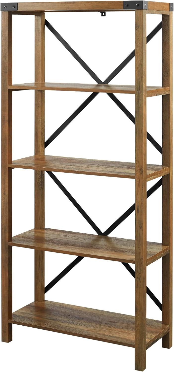 imageWalker Edison Andersen Urban Industrial Metal X Back 4 tier Bookshelf 64 Inch Grey WashRustic Oak