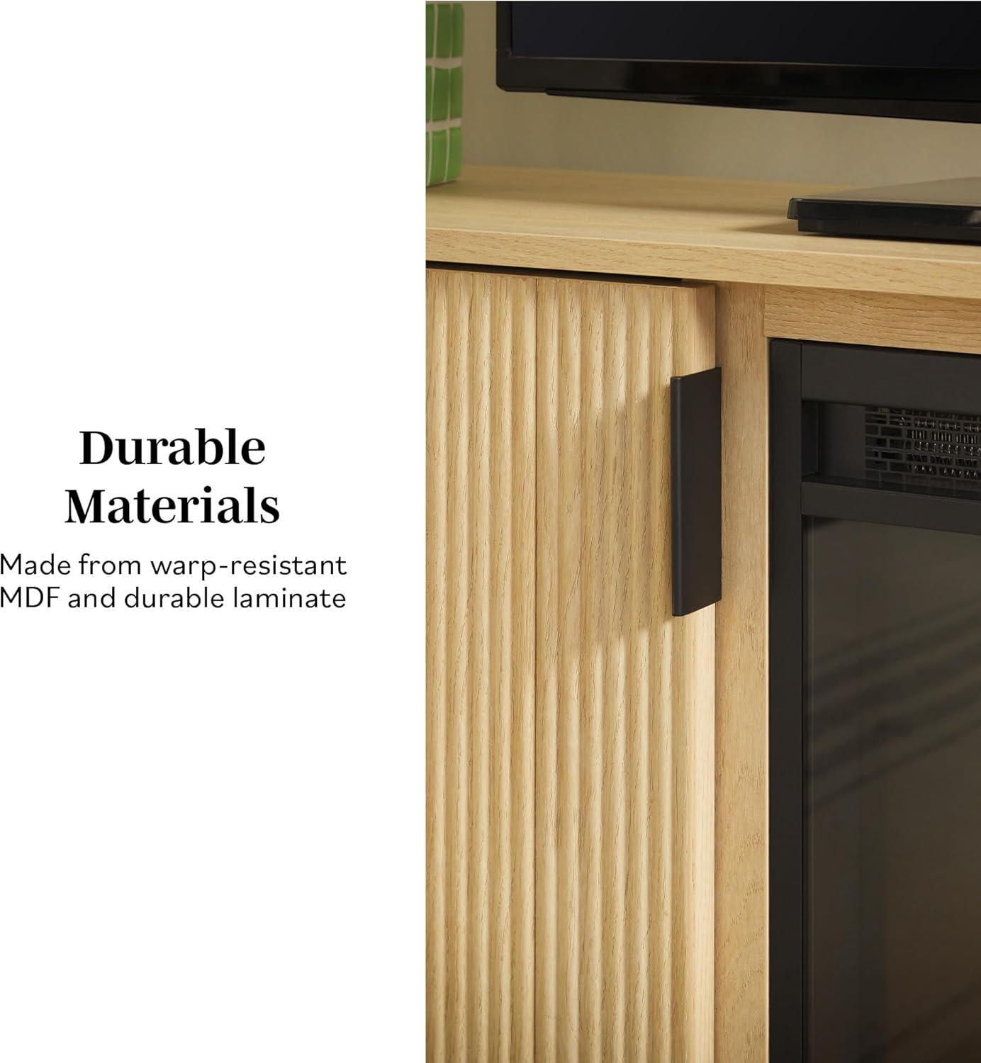 imageWalker Edison Arundo Fluted TV Stand for TVs up to 65 Inches 58quot TV Stand MochaCoastal Oak