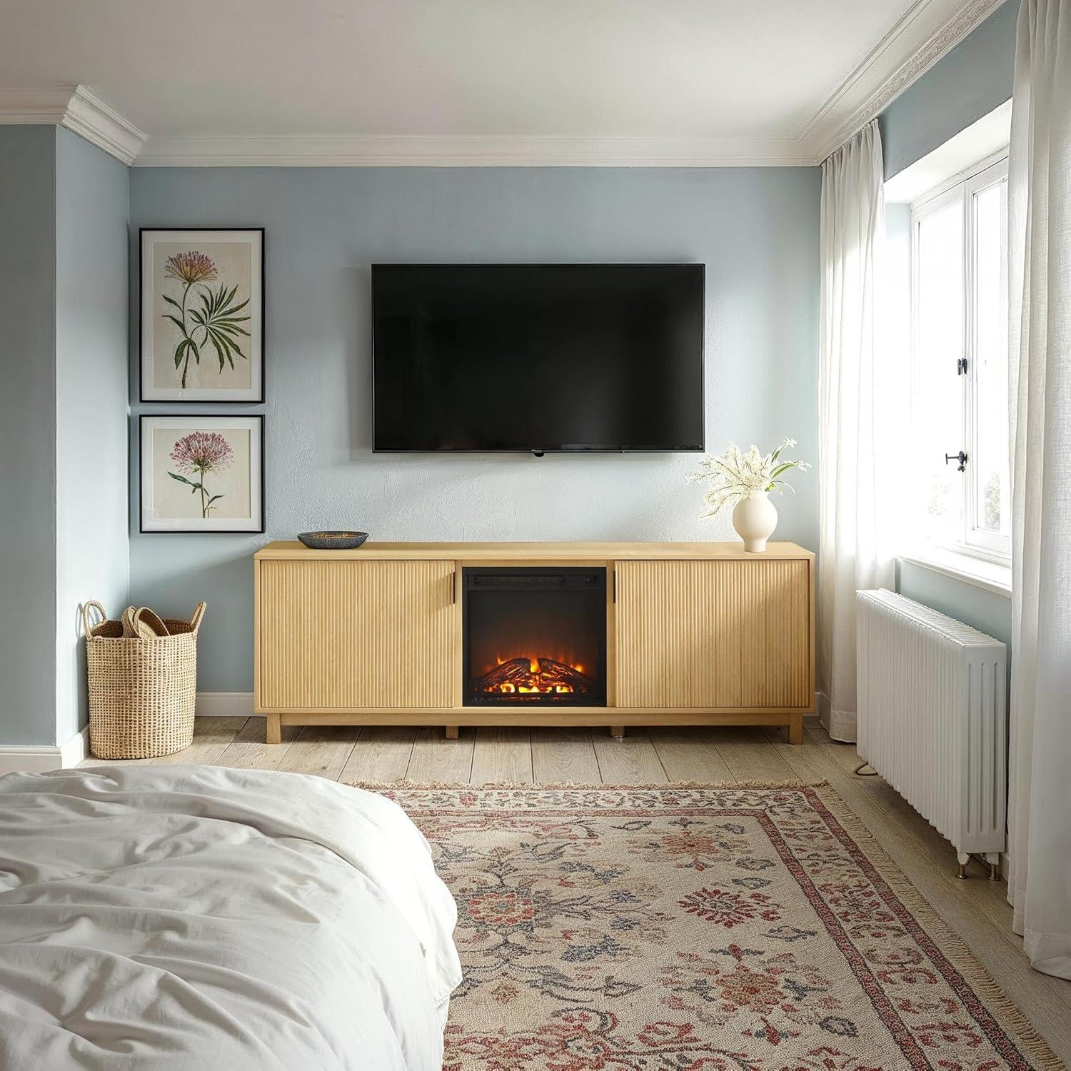 imageWalker Edison Arundo Fluted TV Stand for TVs up to 65 Inches 58quot TV Stand MochaCoastal Oak