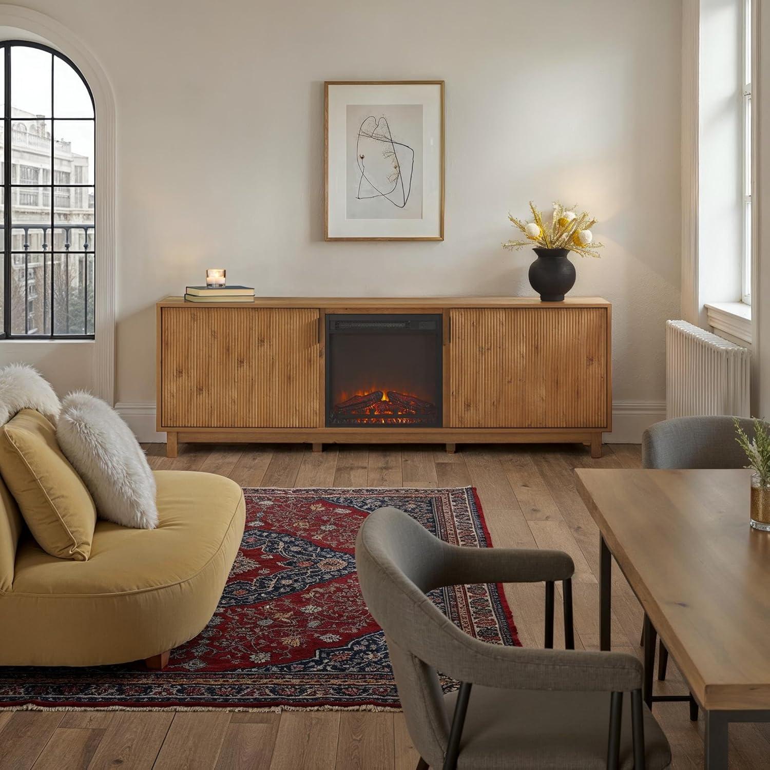 imageWalker Edison Arundo Fluted TV Stand for TVs up to 65 Inches 58quot TV Stand MochaEnglish Oak