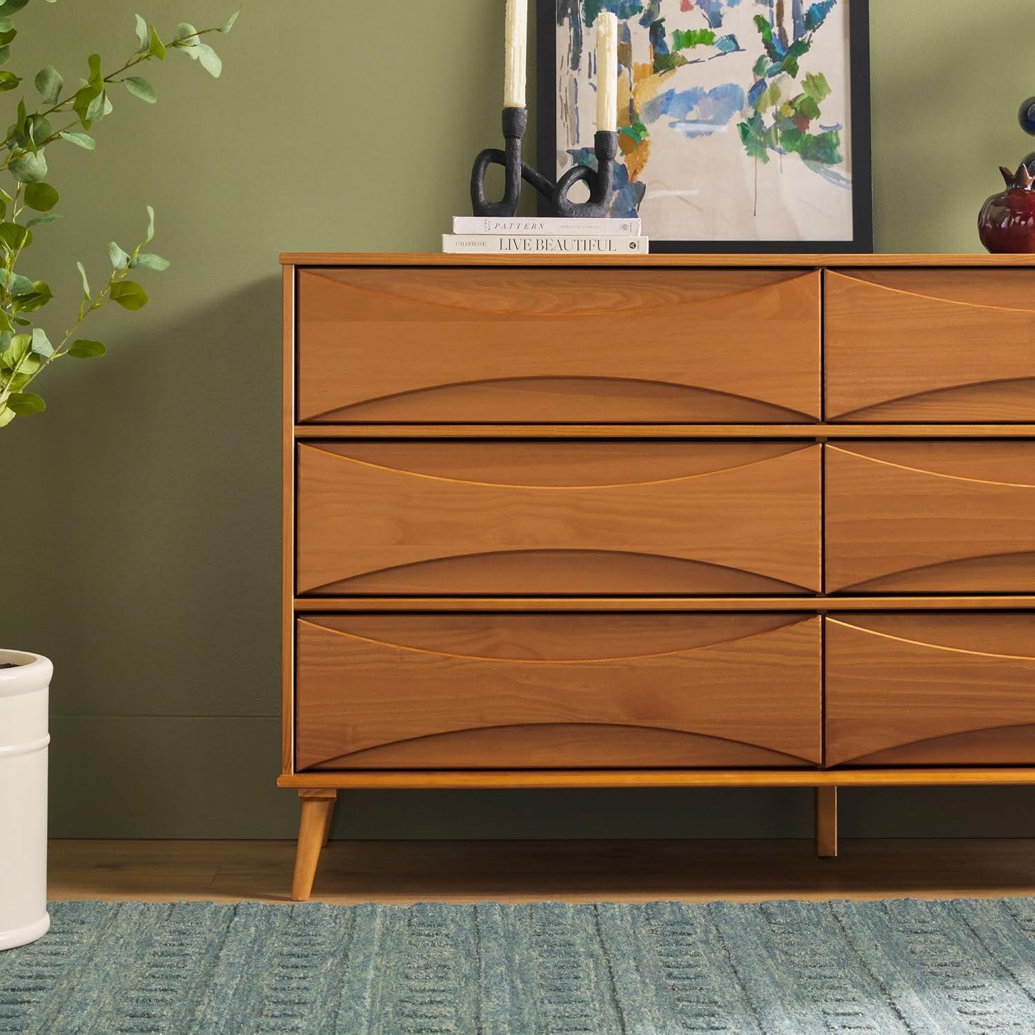 imageWalker Edison Atticus MidCentury Modern Detailed 6Drawer Solid Wood Dresser 59 Inch WalnutCaramel