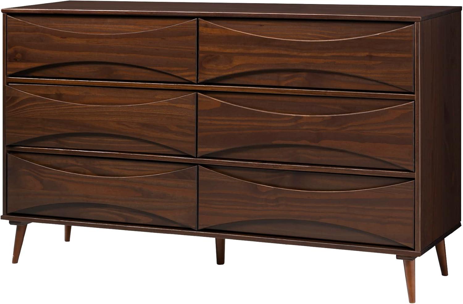 imageWalker Edison Atticus MidCentury Modern Detailed 6Drawer Solid Wood Dresser 59 Inch WalnutWalnut