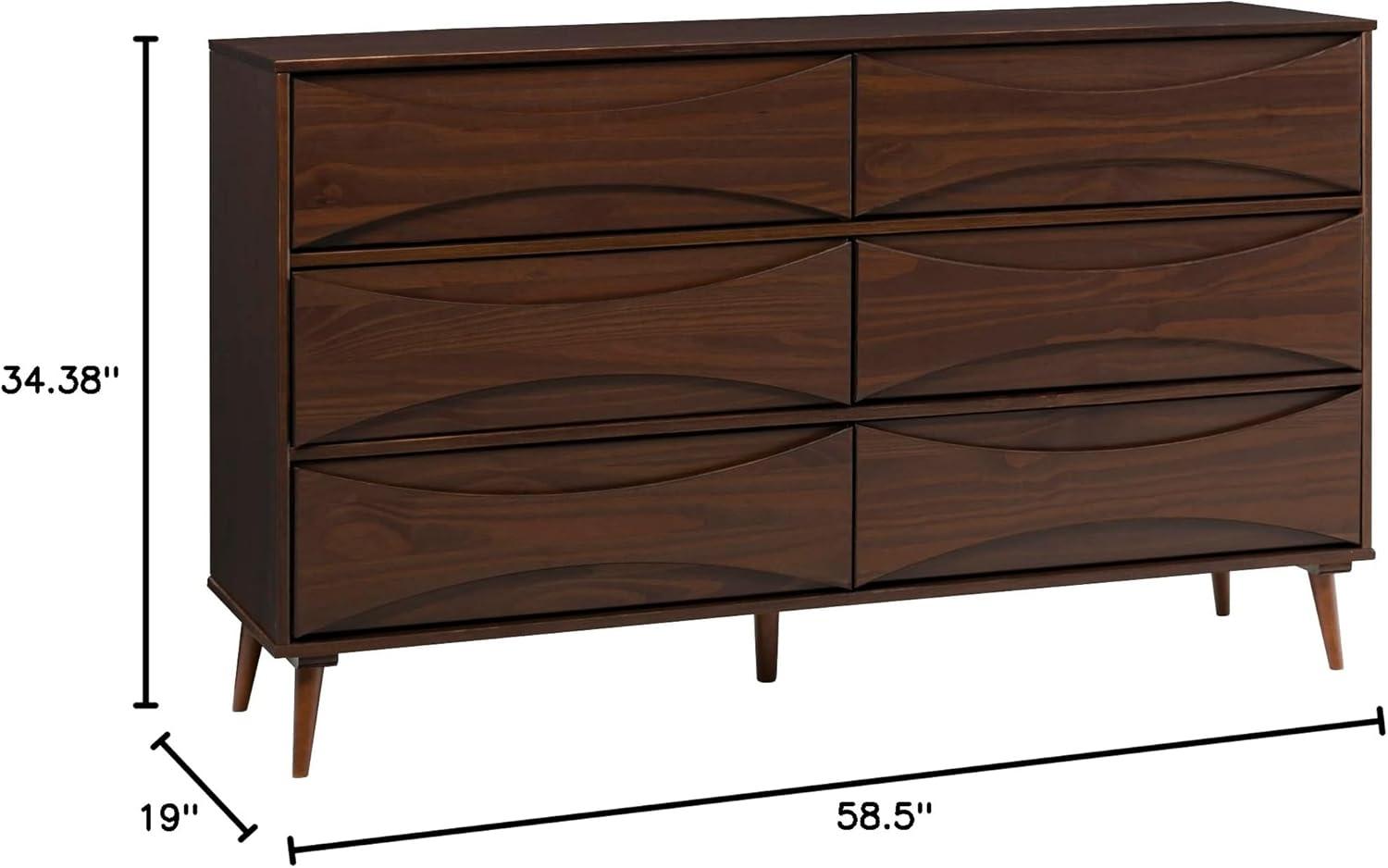imageWalker Edison Atticus MidCentury Modern Detailed 6Drawer Solid Wood Dresser 59 Inch WalnutWalnut