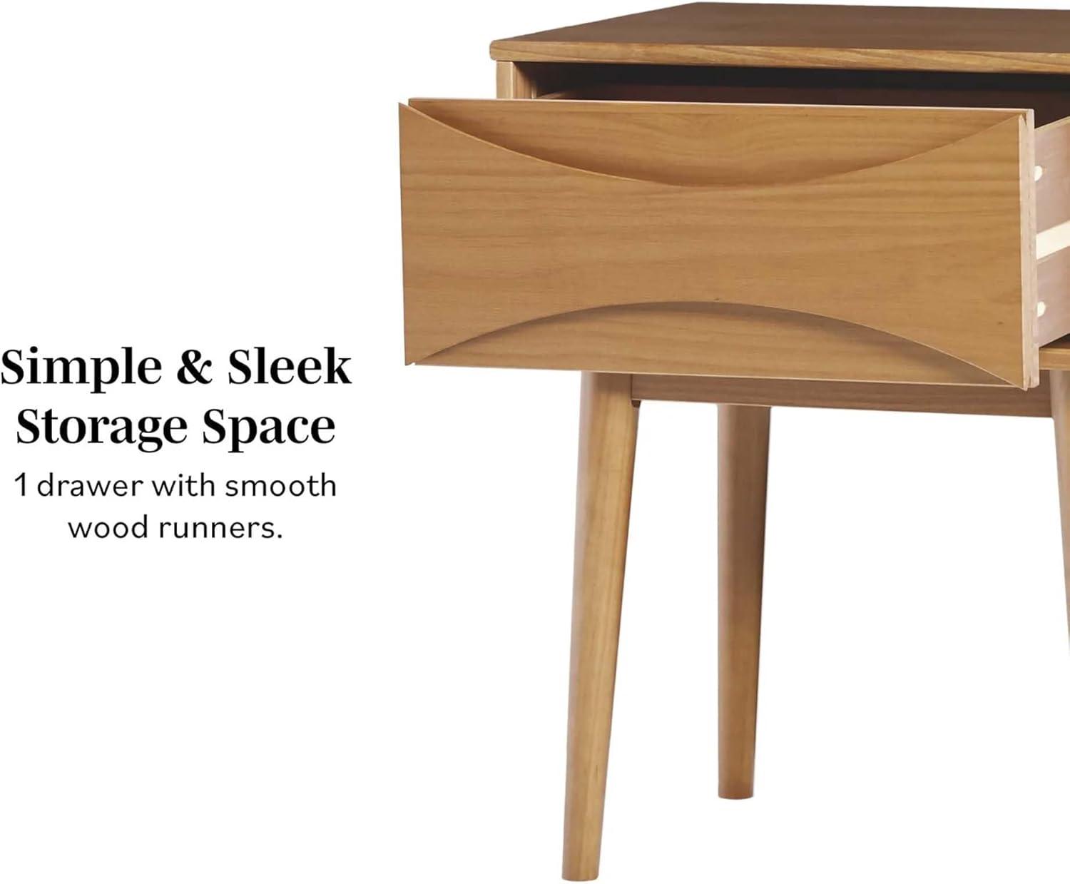 imageWalker Edison Atticus Solid Wood Retro 1Drawer Nightstand 25 Inch CaramelCaramel