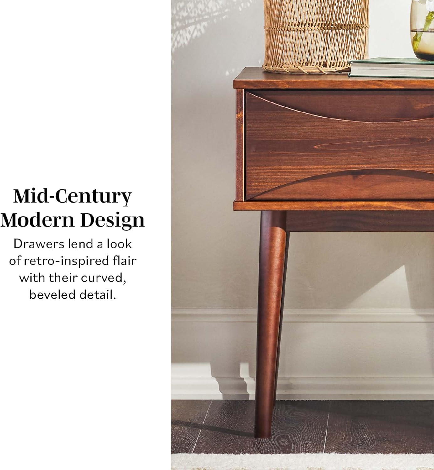 imageWalker Edison Atticus Solid Wood Retro 1Drawer Nightstand 25 Inch CaramelWalnut