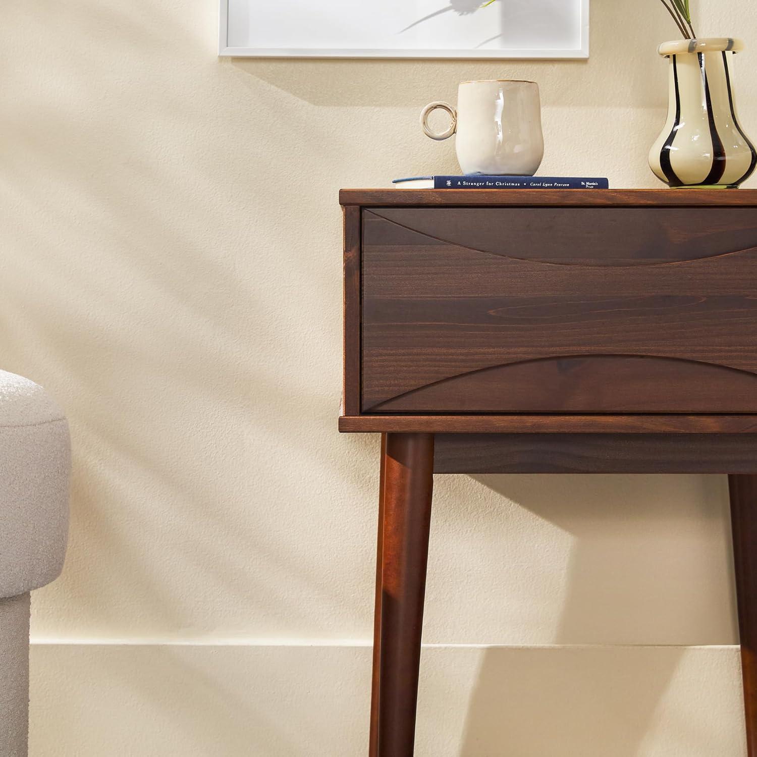 imageWalker Edison Atticus Solid Wood Retro 1Drawer Nightstand 25 Inch CaramelWalnut