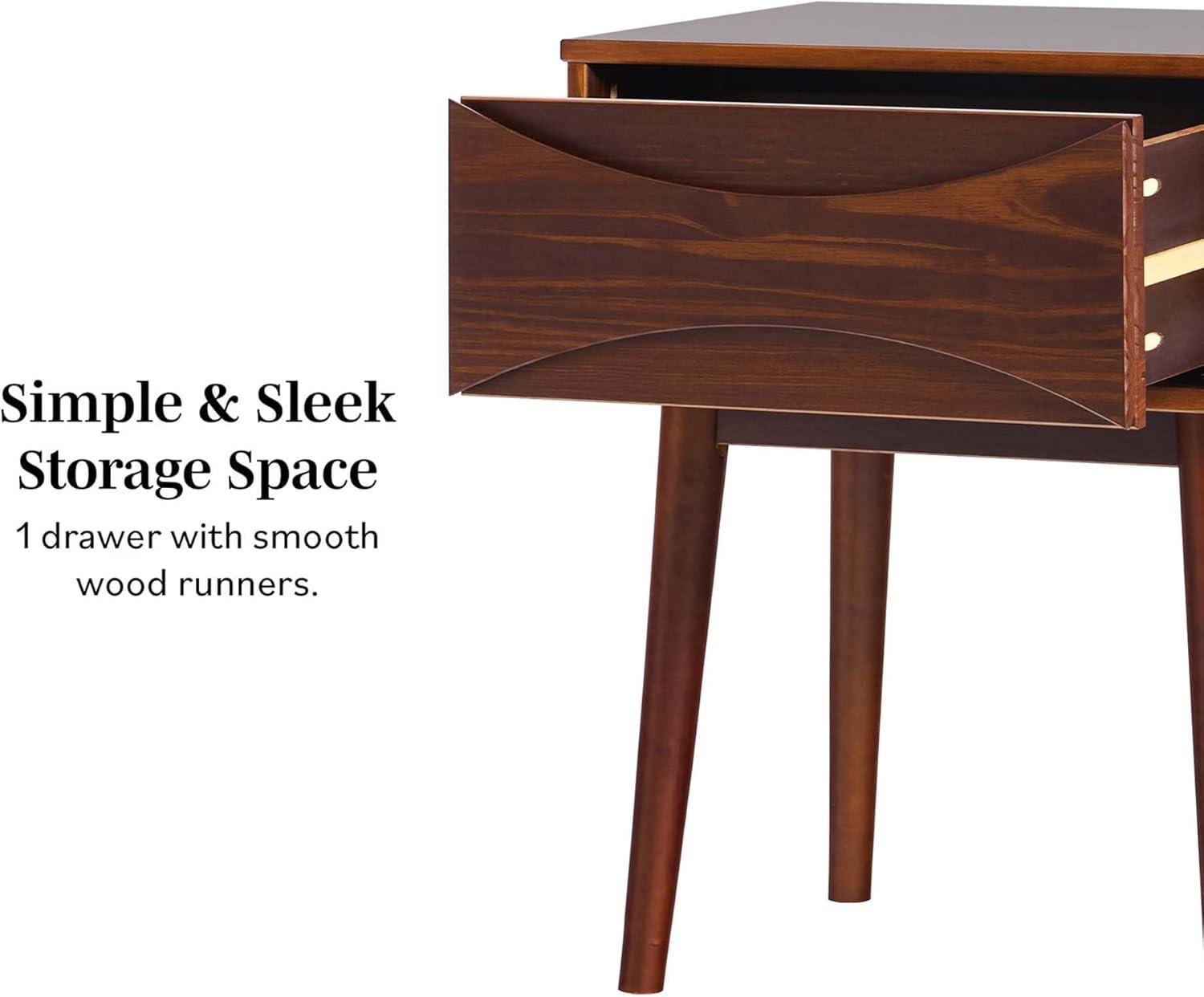 imageWalker Edison Atticus Solid Wood Retro 1Drawer Nightstand 25 Inch CaramelWalnut