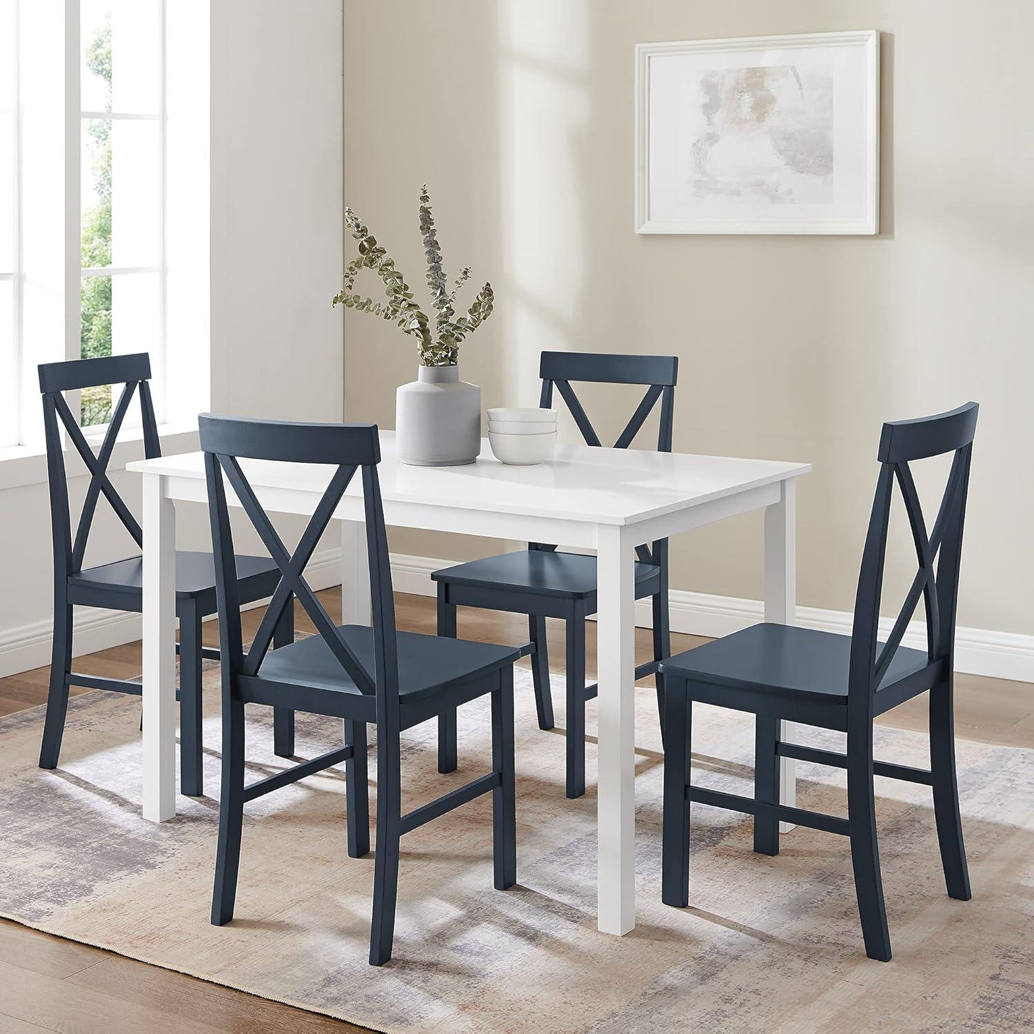 imageWalker Edison Bennet Bennett Farmhouse 5 Piece Table and X Back Chair Dining Set Set of 5 Navy Blue
