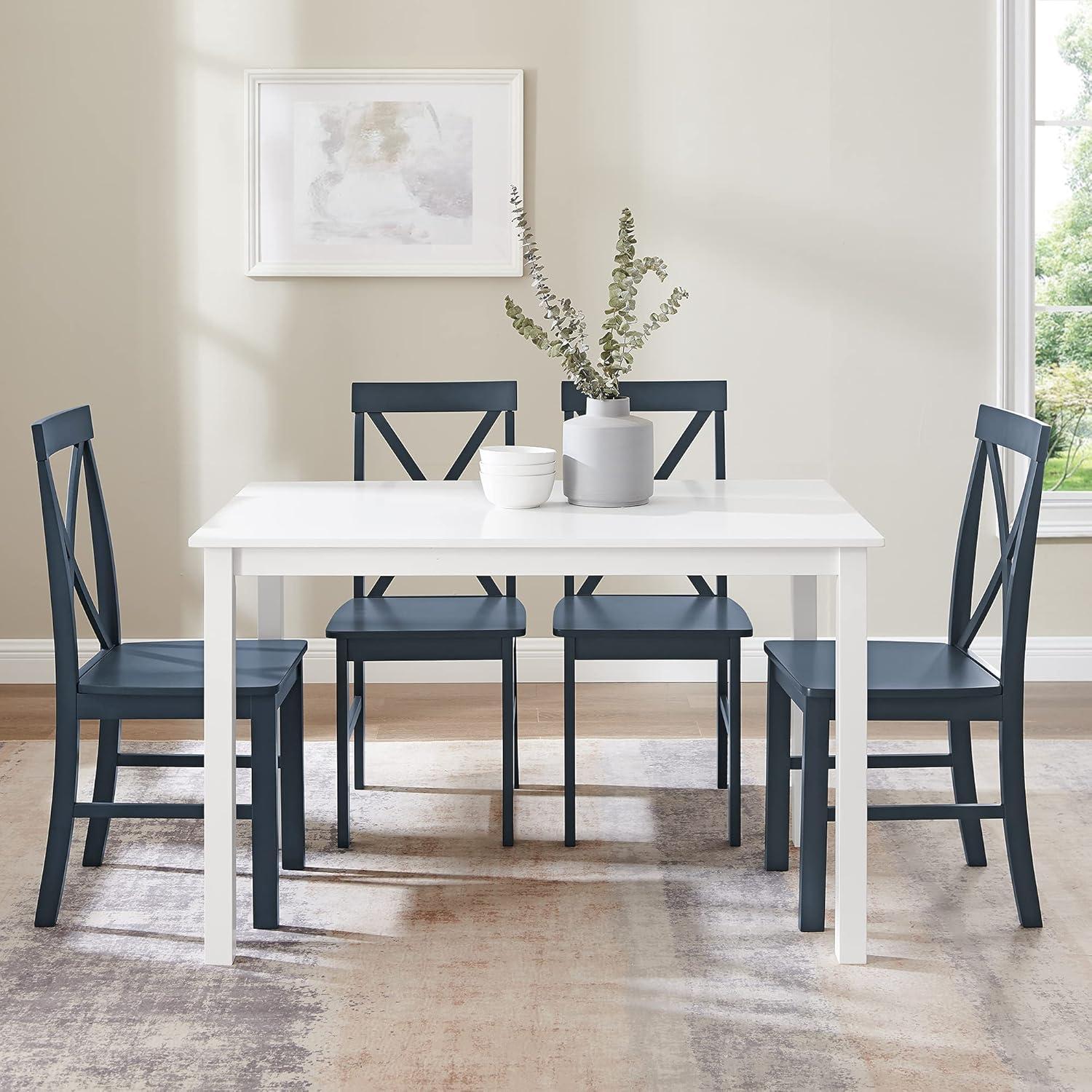 imageWalker Edison Bennet Bennett Farmhouse 5 Piece Table and X Back Chair Dining Set Set of 5 Navy Blue