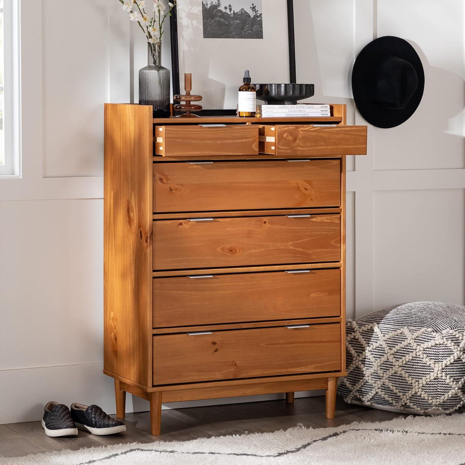 imageWalker Edison Blythe MidCentury Modern TrayTop Solid Wood 6Drawer Dresser 30 Inch CaramelCaramel
