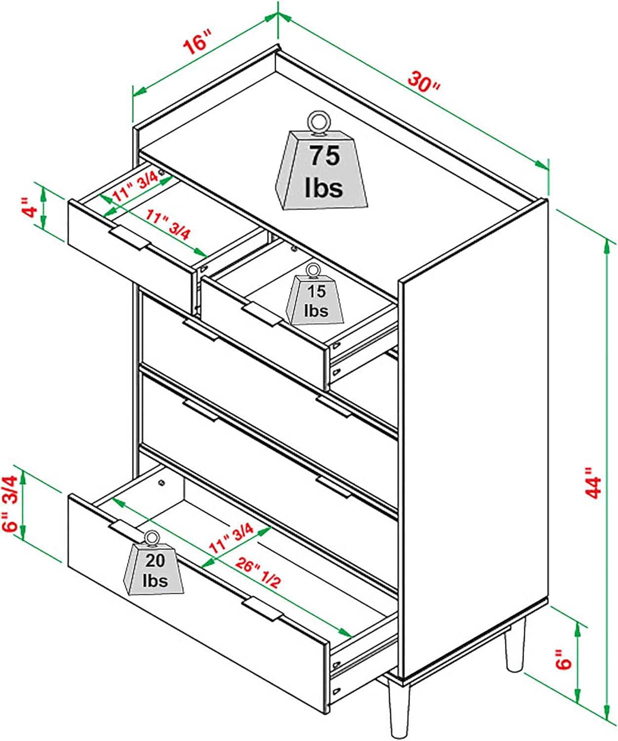 imageWalker Edison Blythe MidCentury Modern TrayTop Solid Wood 6Drawer Dresser 30 Inch CaramelCaramel