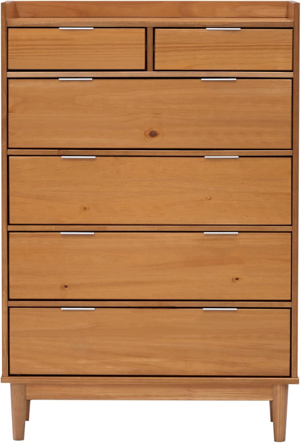 imageWalker Edison Blythe MidCentury Modern TrayTop Solid Wood 6Drawer Dresser 30 Inch CaramelCaramel