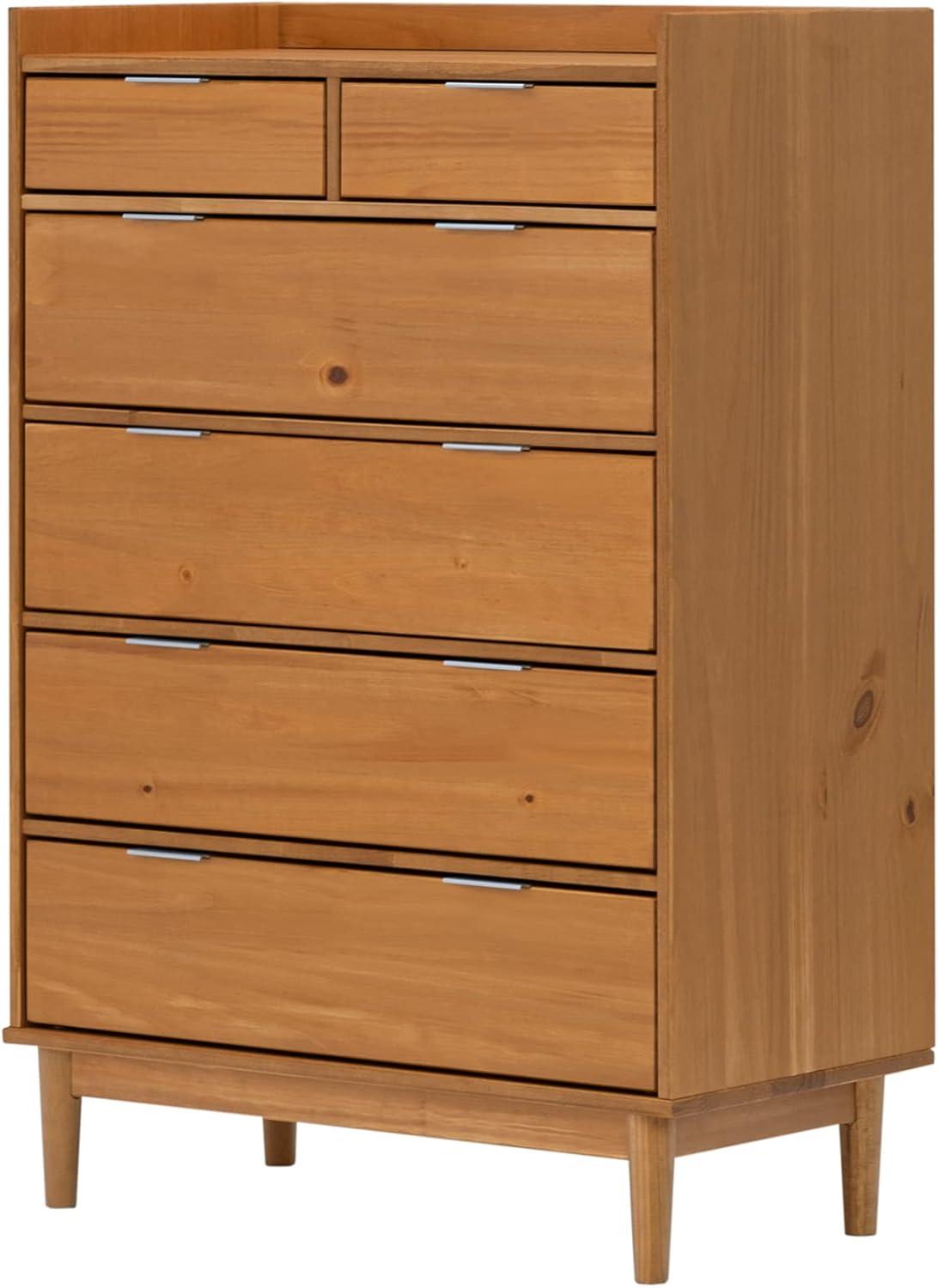 imageWalker Edison Blythe MidCentury Modern TrayTop Solid Wood 6Drawer Dresser 30 Inch CaramelCaramel