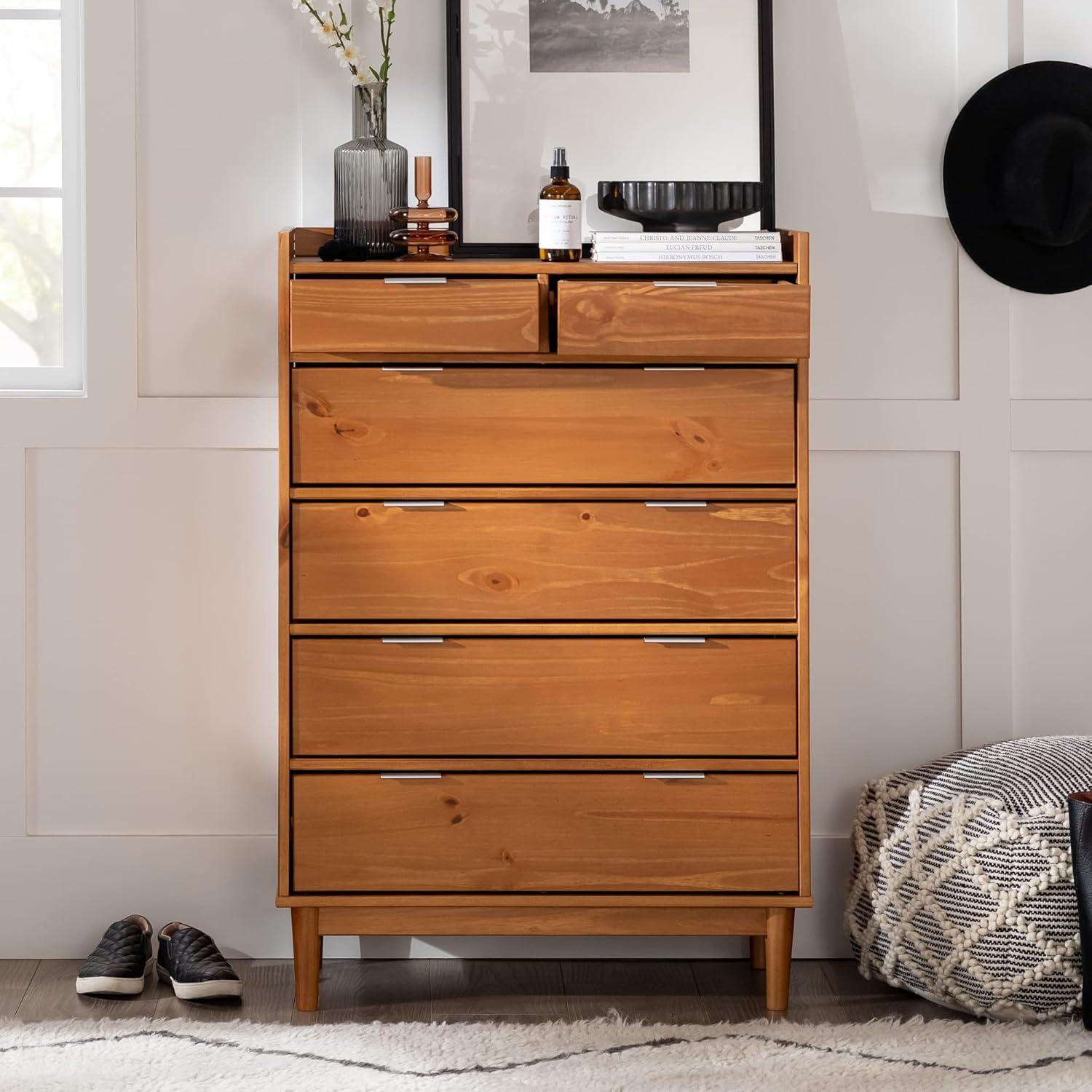 imageWalker Edison Blythe MidCentury Modern TrayTop Solid Wood 6Drawer Dresser 30 Inch CaramelCaramel