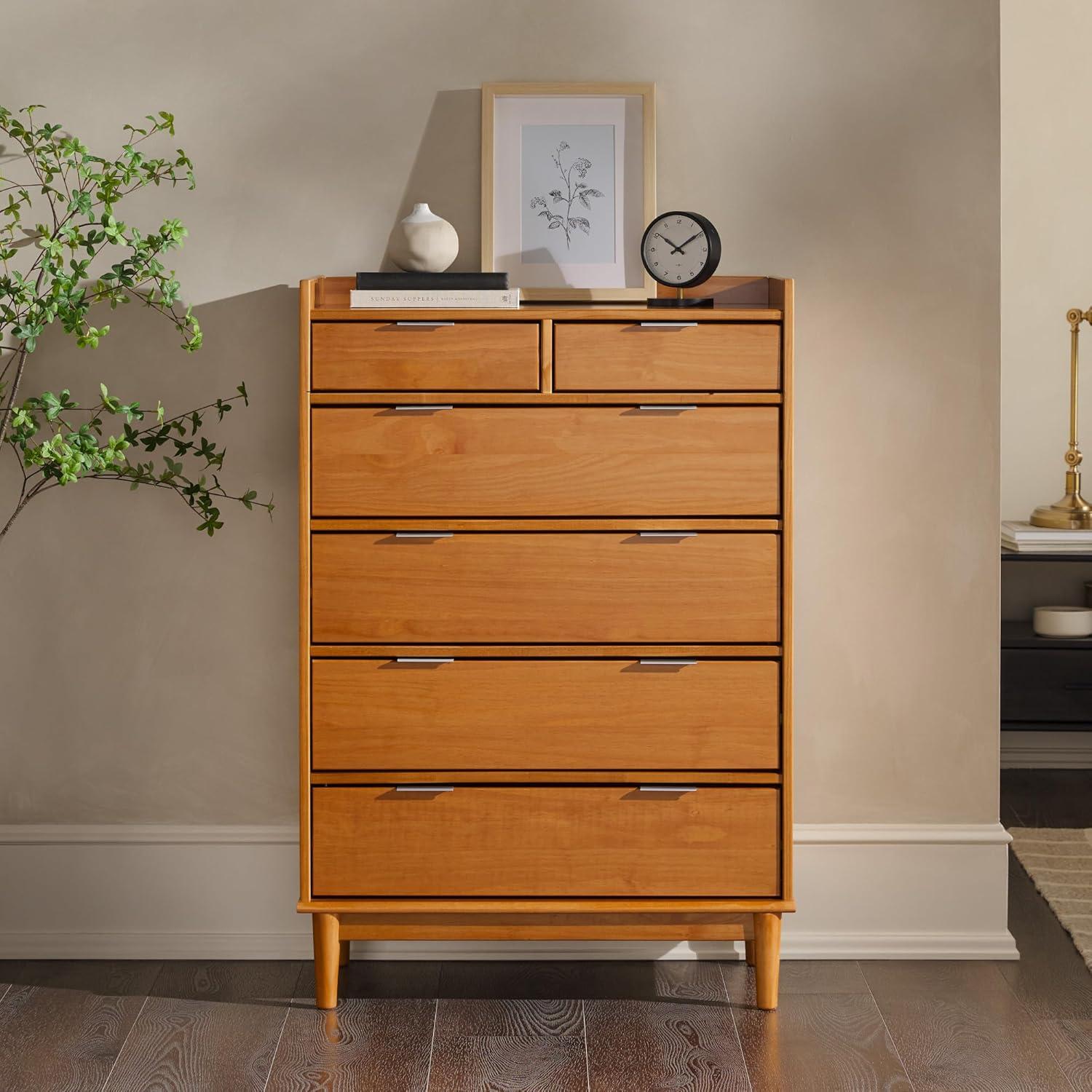 imageWalker Edison Blythe MidCentury Modern TrayTop Solid Wood 6Drawer Dresser 30 Inch CaramelCaramelt