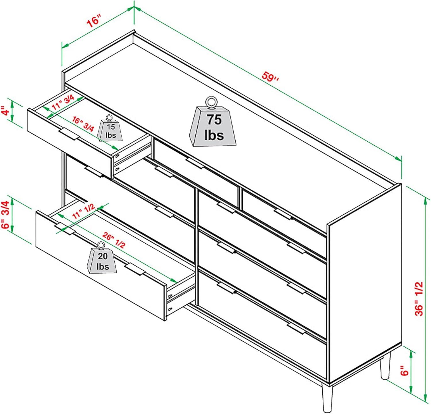 imageWalker Edison Blythe MidCentury Modern TrayTop Solid Wood 9Drawer Dresser 60 Inch CaramelBlack