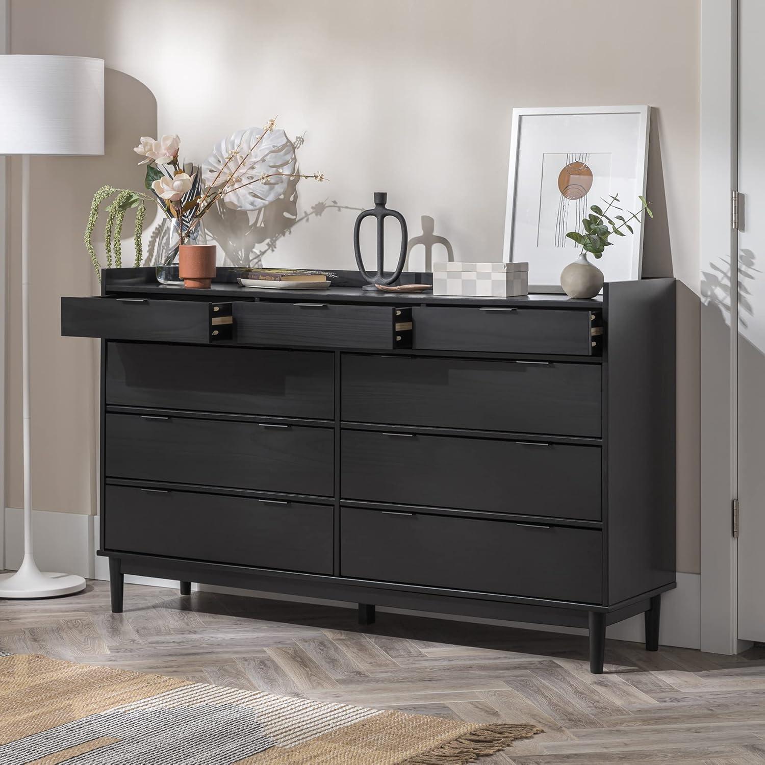 imageWalker Edison Blythe MidCentury Modern TrayTop Solid Wood 9Drawer Dresser 60 Inch CaramelBlack