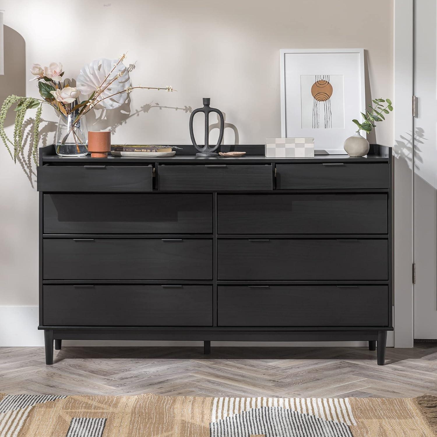 imageWalker Edison Blythe MidCentury Modern TrayTop Solid Wood 9Drawer Dresser 60 Inch CaramelBlack