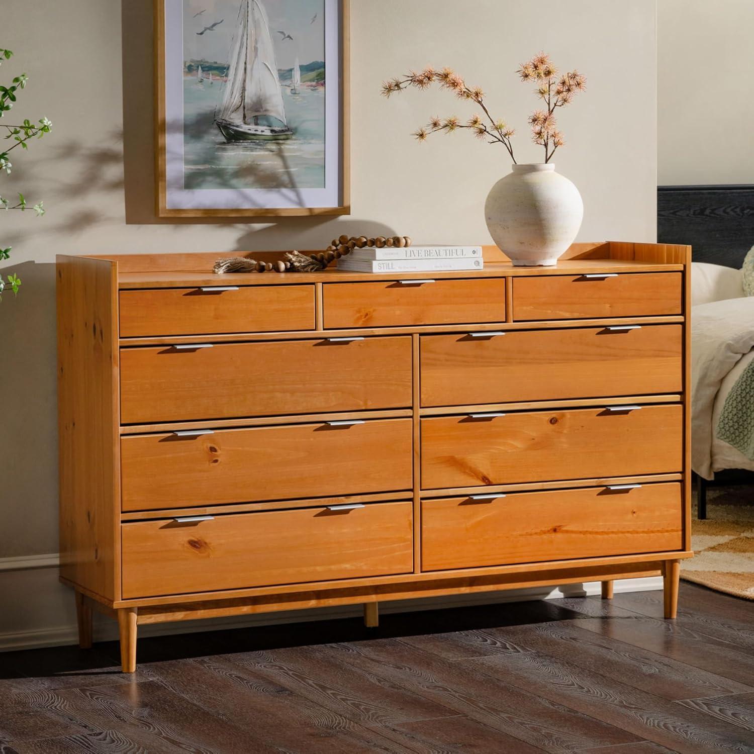 imageWalker Edison Blythe MidCentury Modern TrayTop Solid Wood 9Drawer Dresser 60 Inch CaramelCaramelt