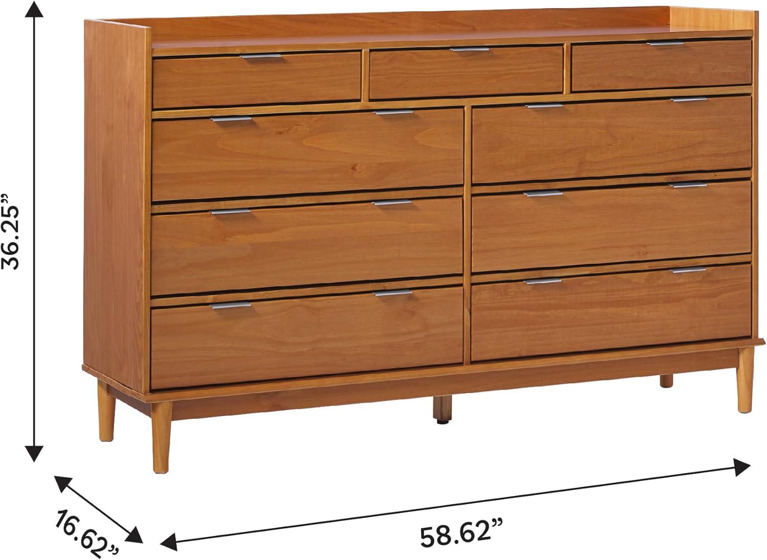 imageWalker Edison Blythe MidCentury Modern TrayTop Solid Wood 9Drawer Dresser 60 Inch CaramelCaramelt