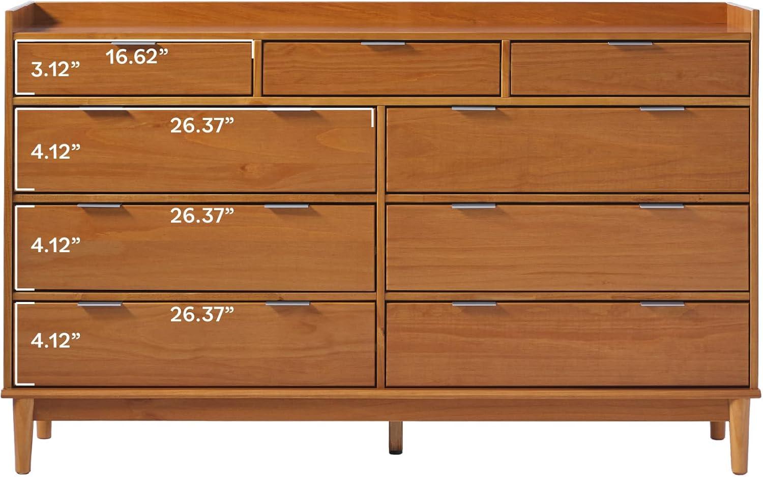 imageWalker Edison Blythe MidCentury Modern TrayTop Solid Wood 9Drawer Dresser 60 Inch CaramelCaramelt
