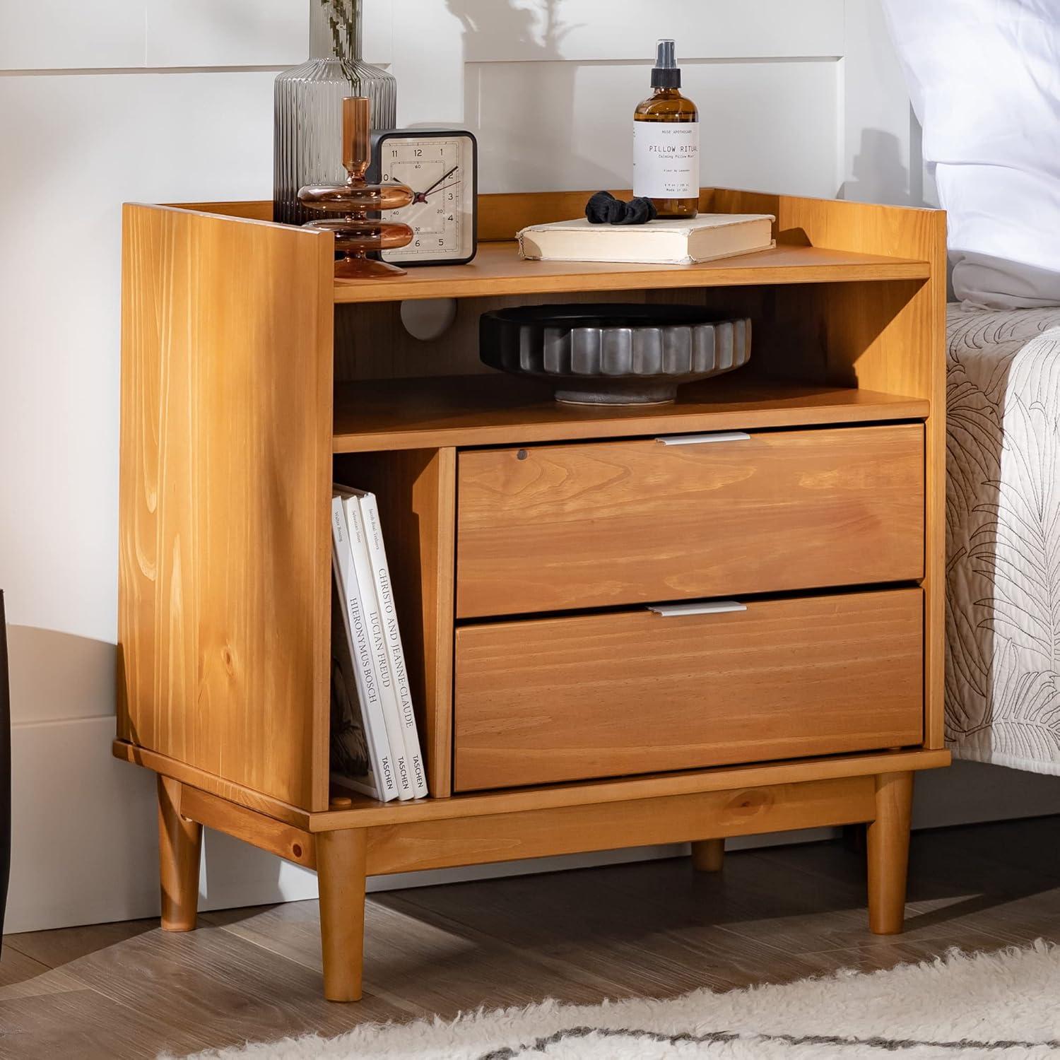 imageWalker Edison Blythe MidCentury Modern TrayTop Storage Nightstand 25 Inch WhiteCaramel