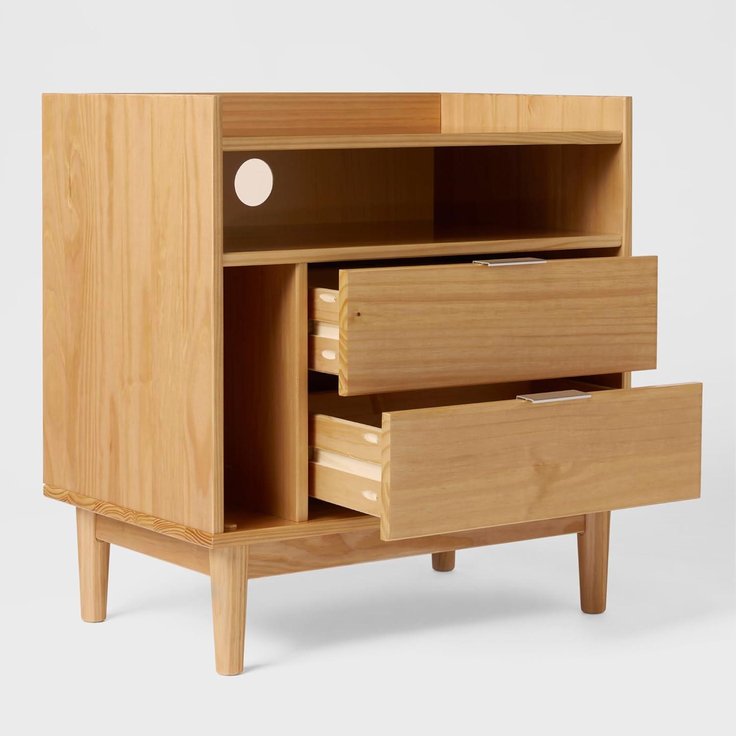 imageWalker Edison Blythe MidCentury Modern TrayTop Storage Nightstand 25 Inch WhiteNatural Pine