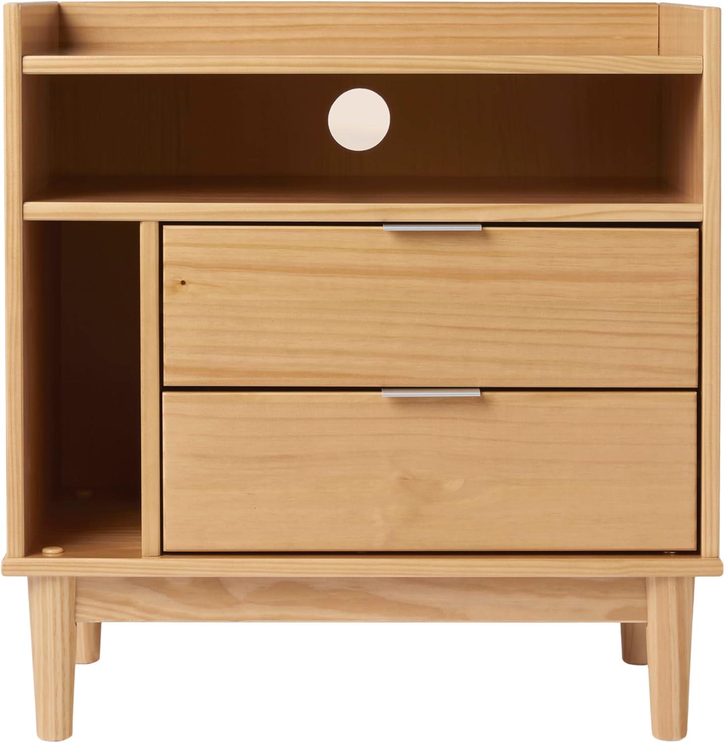 imageWalker Edison Blythe MidCentury Modern TrayTop Storage Nightstand 25 Inch WhiteNatural Pine