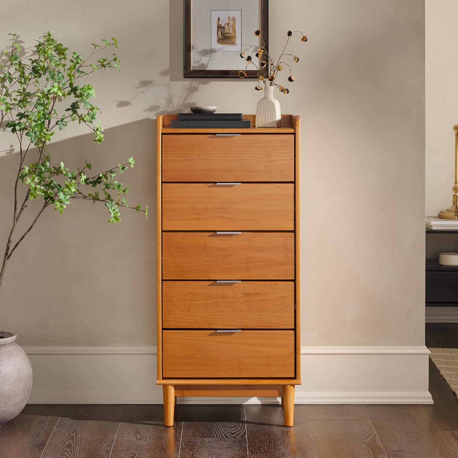 imageWalker Edison Blythe Scandi Minimalist 5Drawer Solid Wood Dresser 43 Inch Caramel