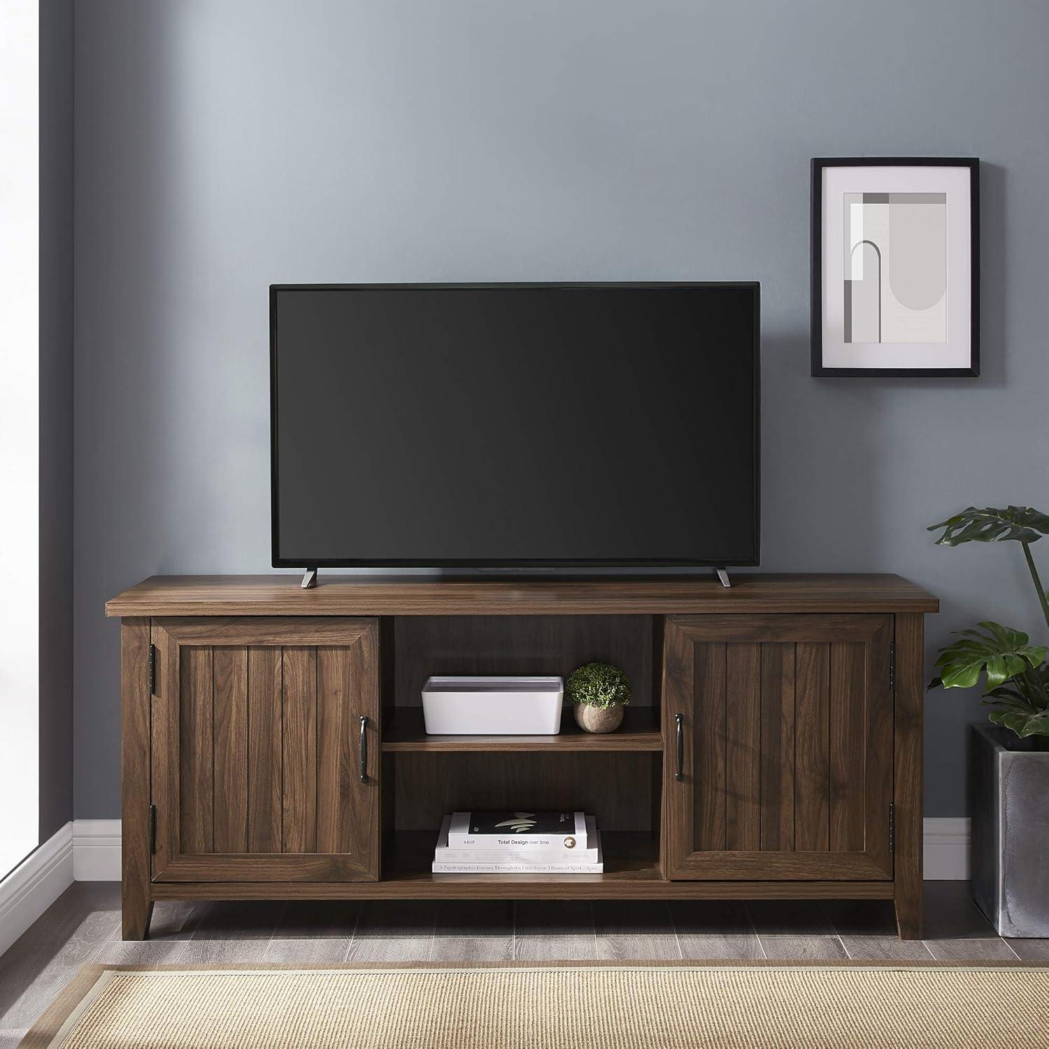 imageWalker Edison Buren Classic Grooved Door TV Stand for TVs up to 65 Inches 58 Inch White OakDark Walnut