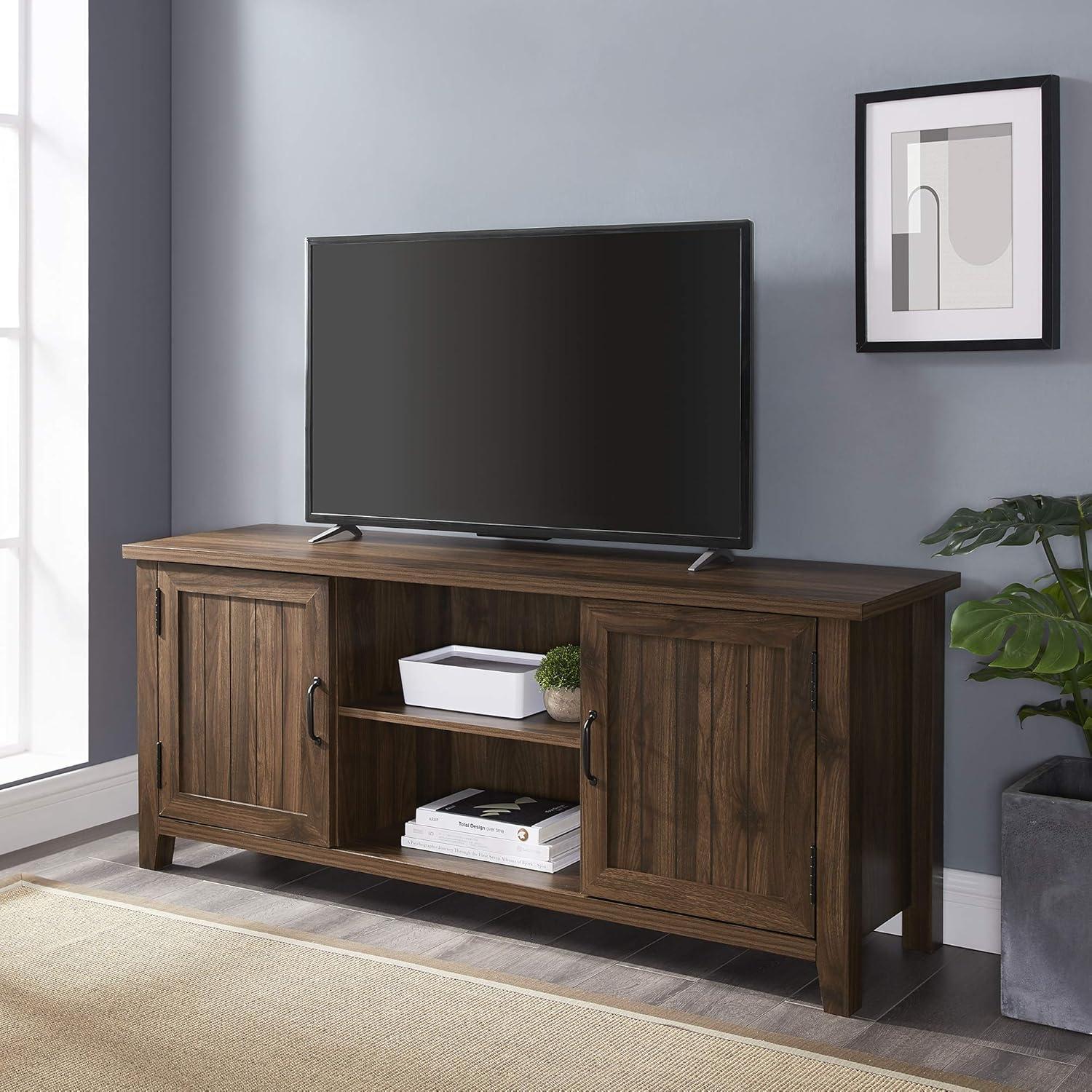 imageWalker Edison Buren Classic Grooved Door TV Stand for TVs up to 65 Inches 58 Inch White OakDark Walnut