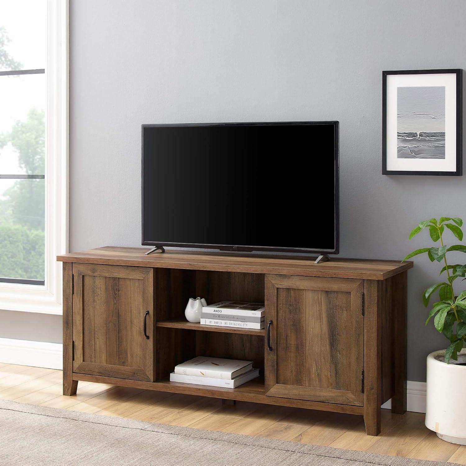 imageWalker Edison Buren Classic Grooved Door TV Stand for TVs up to 65 Inches 58 Inch White OakRustic Oak