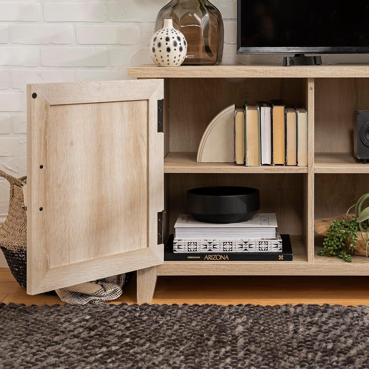imageWalker Edison Buren Classic Grooved Door TV Stand for TVs up to 65 Inches 58 Inch White OakWhite Oak