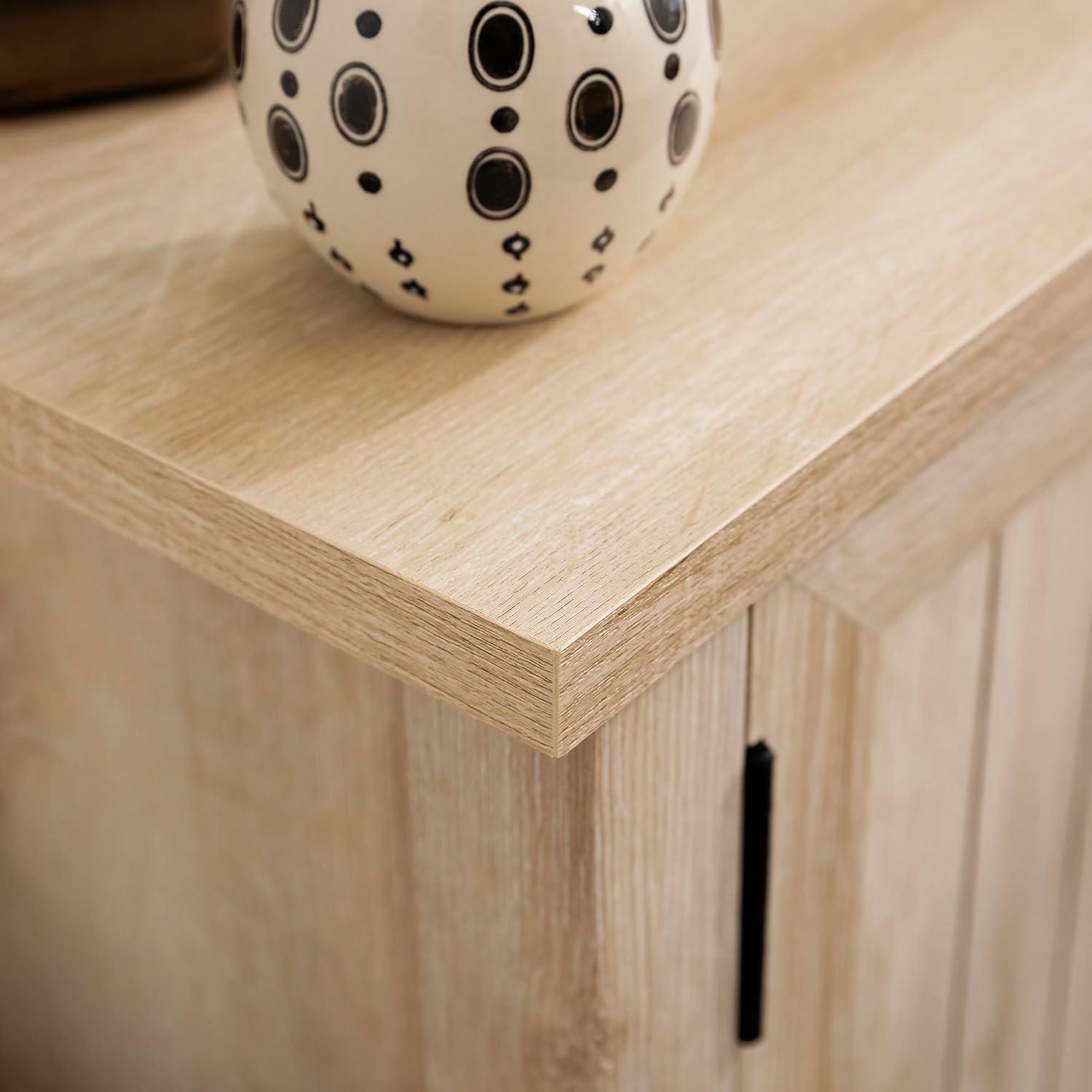 imageWalker Edison Buren Classic Grooved Door TV Stand for TVs up to 65 Inches 58 Inch White OakWhite Oak