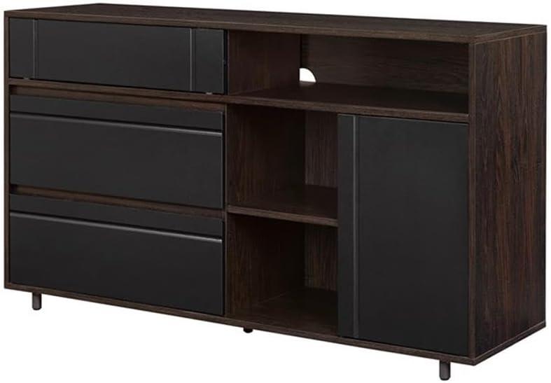 imageWalker Edison Caely Contemporary Minimal DecorativeDrawer Storage Sideboard 52 Inch Dark EspressoSolid BlackDark Espresso Solid Black