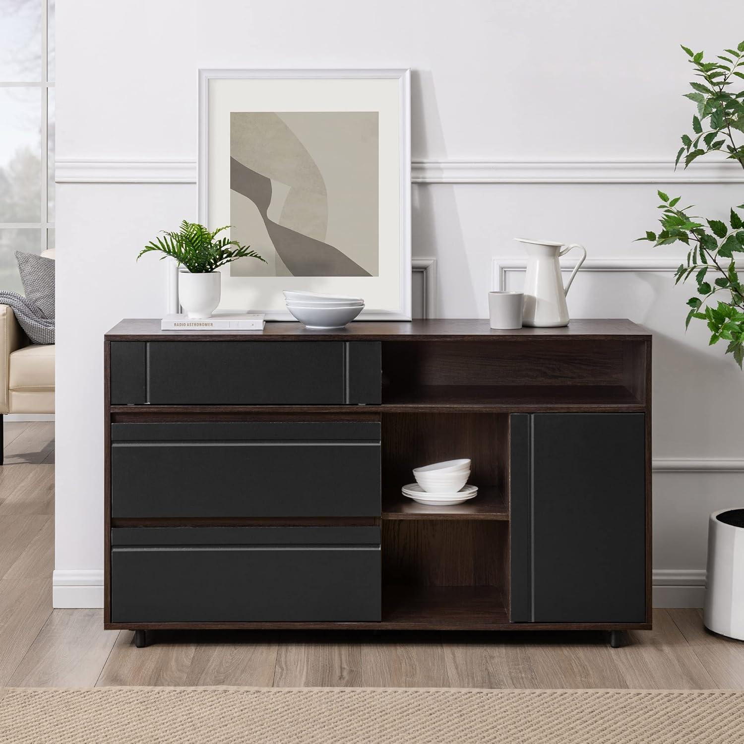 imageWalker Edison Caely Contemporary Minimal DecorativeDrawer Storage Sideboard 52 Inch Dark EspressoSolid BlackDark Espresso Solid Black