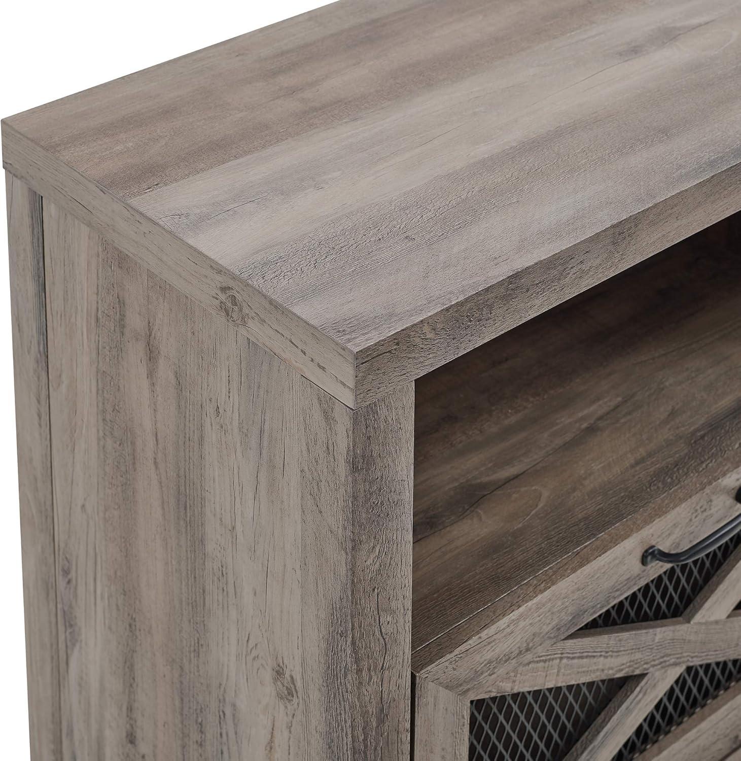 imageWalker Edison Calgary Industrial Farmhouse XDrawer Metal Mesh and Wood Fireplace TV Stand for TVs up to 80 Inches 70 Inch Rustic OakGrey Wash