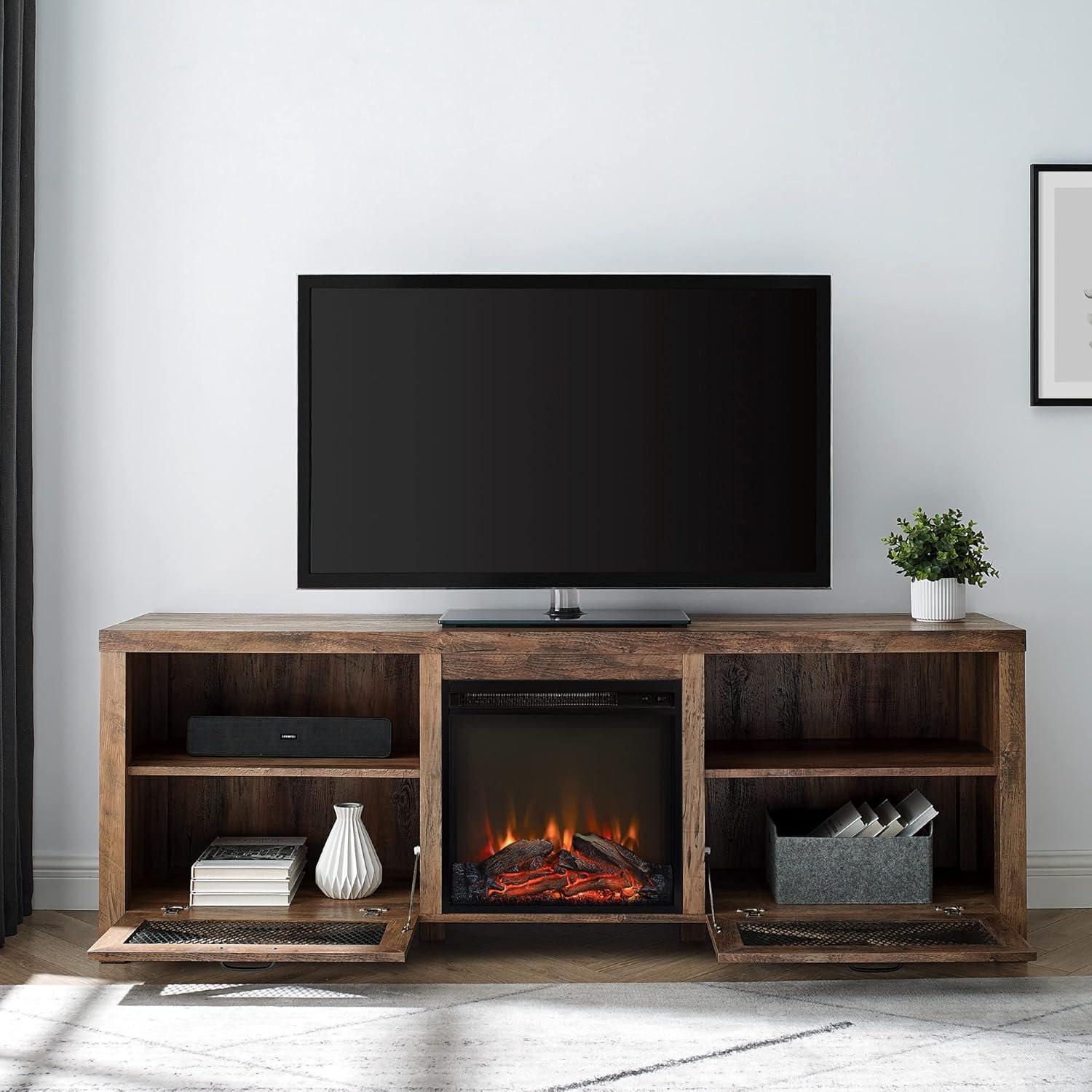 imageWalker Edison Calgary Industrial Farmhouse XDrawer Metal Mesh and Wood Fireplace TV Stand for TVs up to 80 Inches 70 Inch Rustic OakRustic Oak