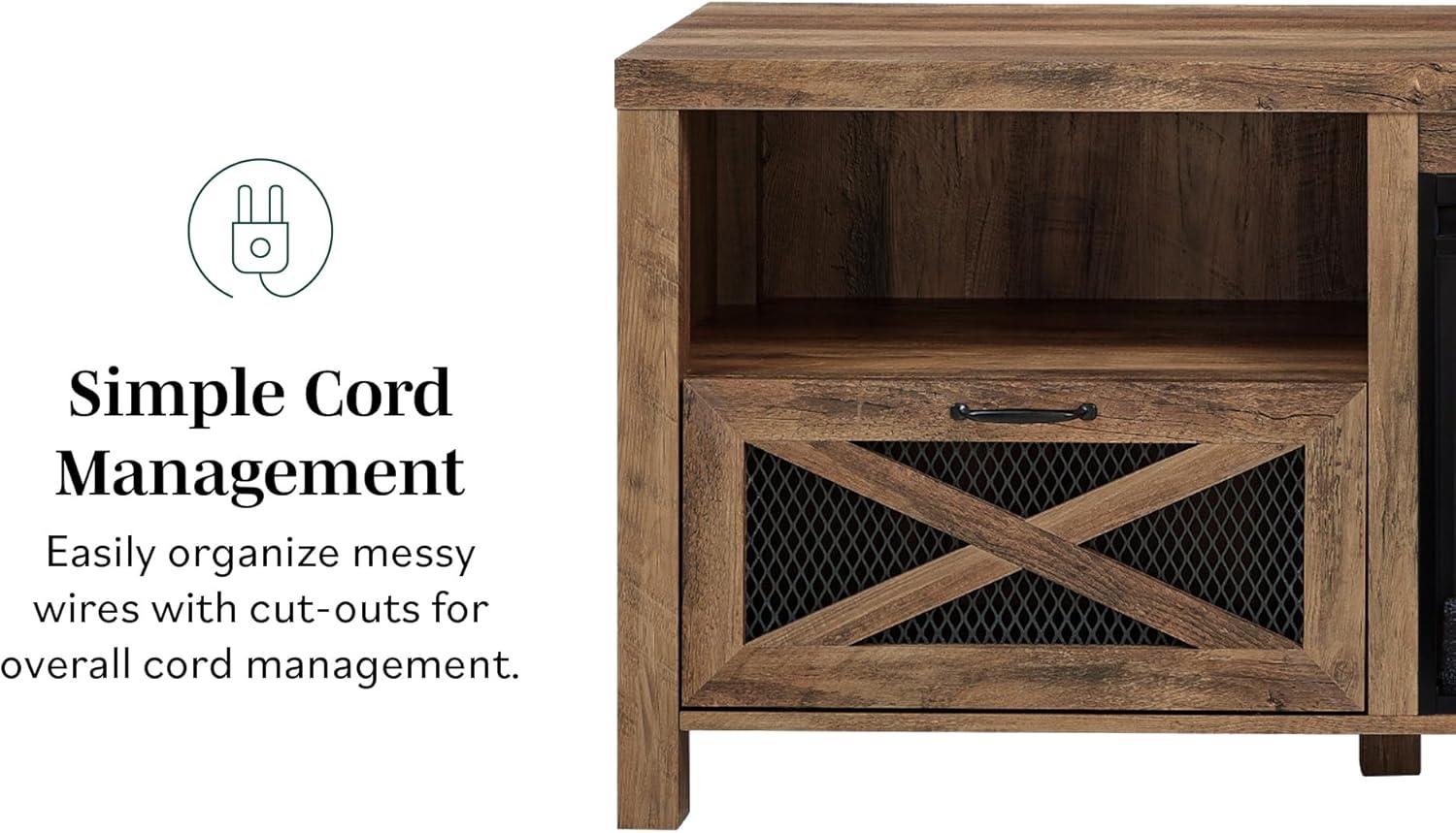 imageWalker Edison Calgary Industrial Farmhouse XDrawer Metal Mesh and Wood Fireplace TV Stand for TVs up to 80 Inches 70 Inch Rustic OakRustic Oak