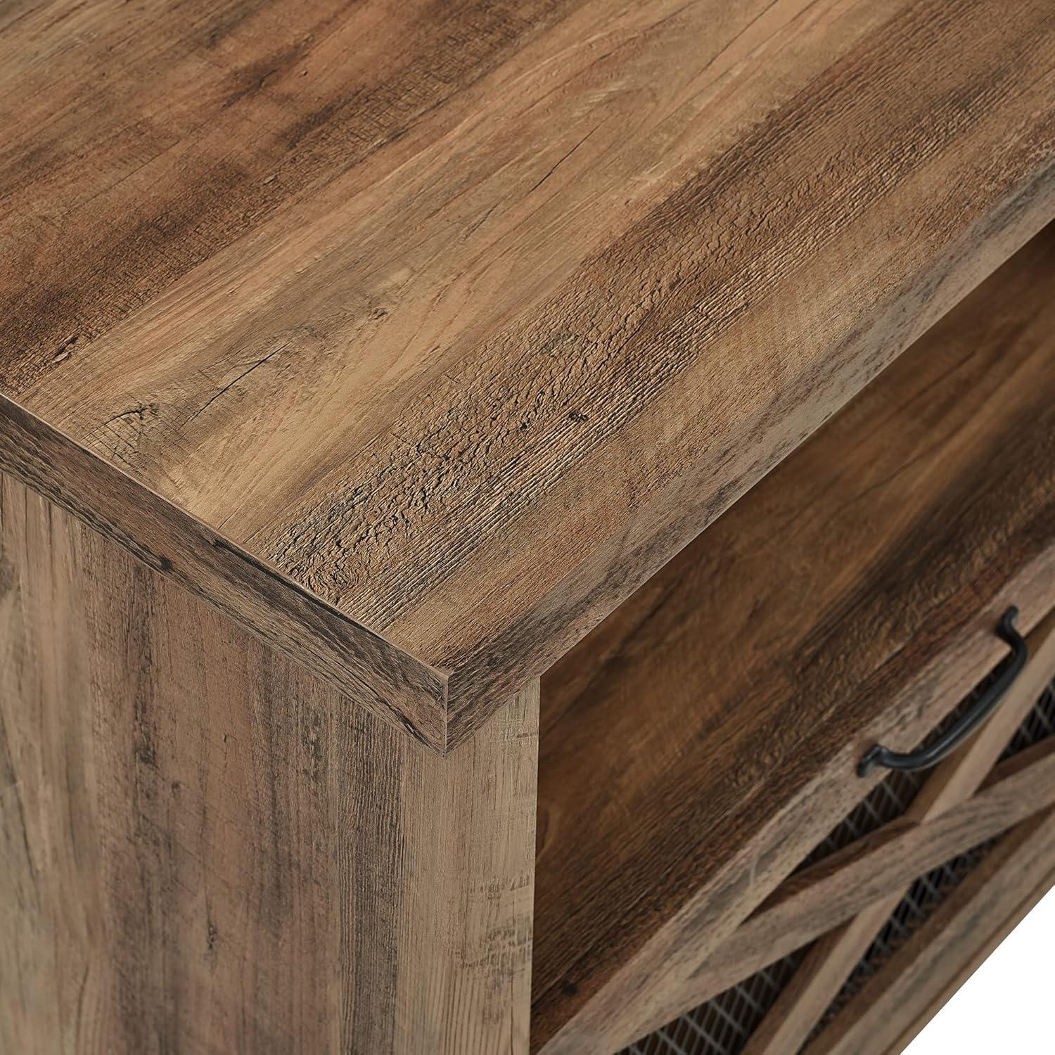 imageWalker Edison Calgary Industrial Farmhouse XDrawer Metal Mesh and Wood Fireplace TV Stand for TVs up to 80 Inches 70 Inch Rustic OakRustic Oak